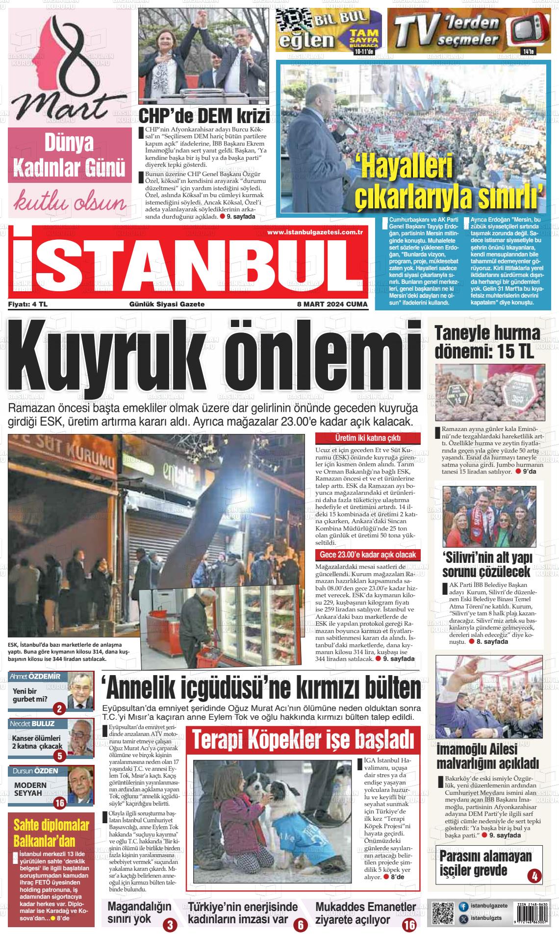 08 Mart 2024 İstanbul Gazete Manşeti