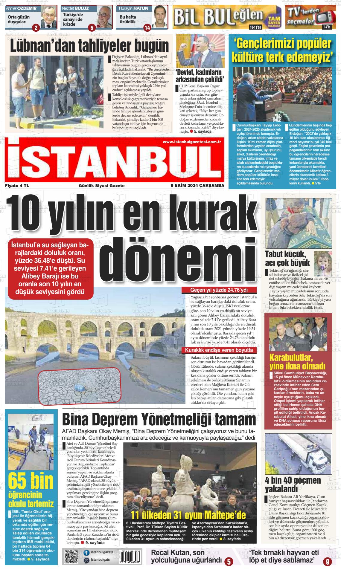 09 Ekim 2024 İstanbul Gazete Manşeti