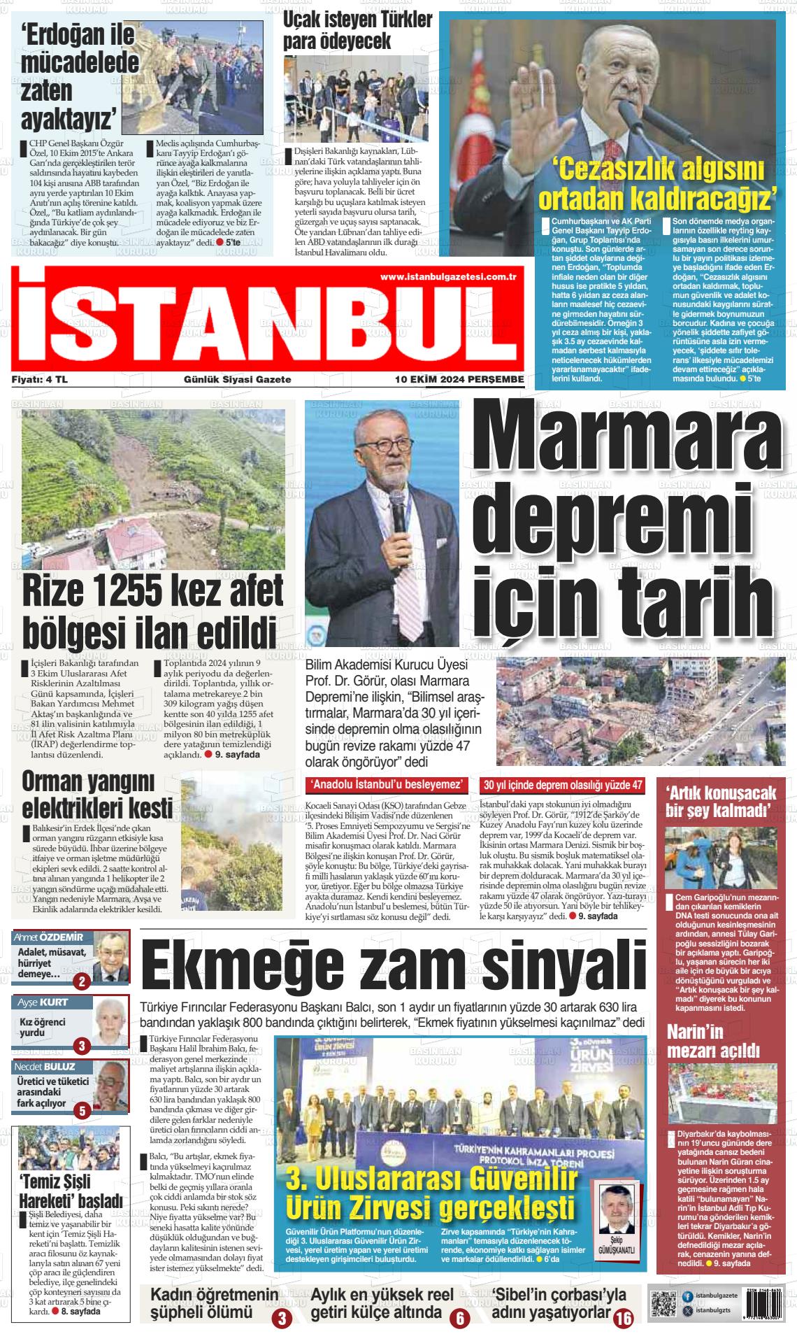 10 Ekim 2024 İstanbul Gazete Manşeti