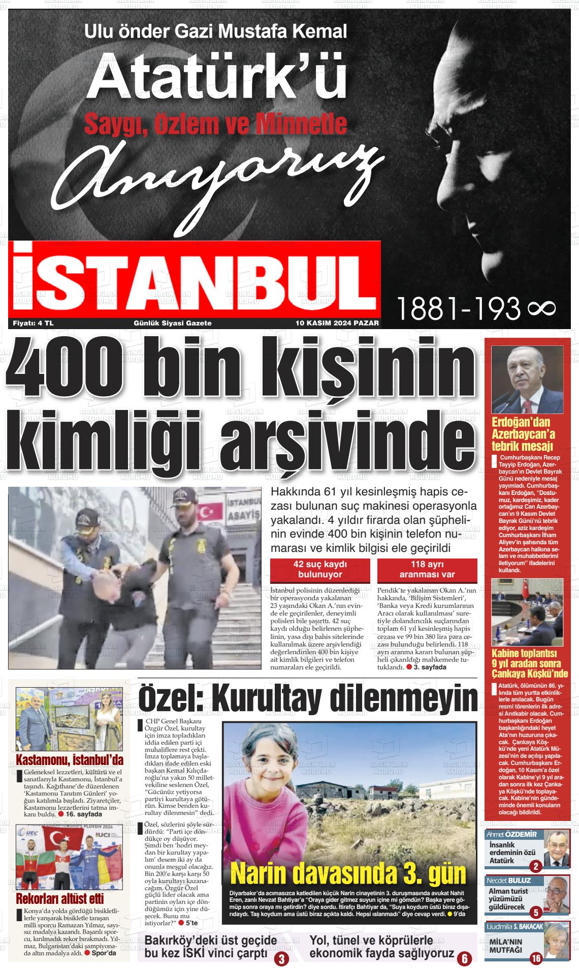 10 Kasım 2024 İstanbul Gazete Manşeti