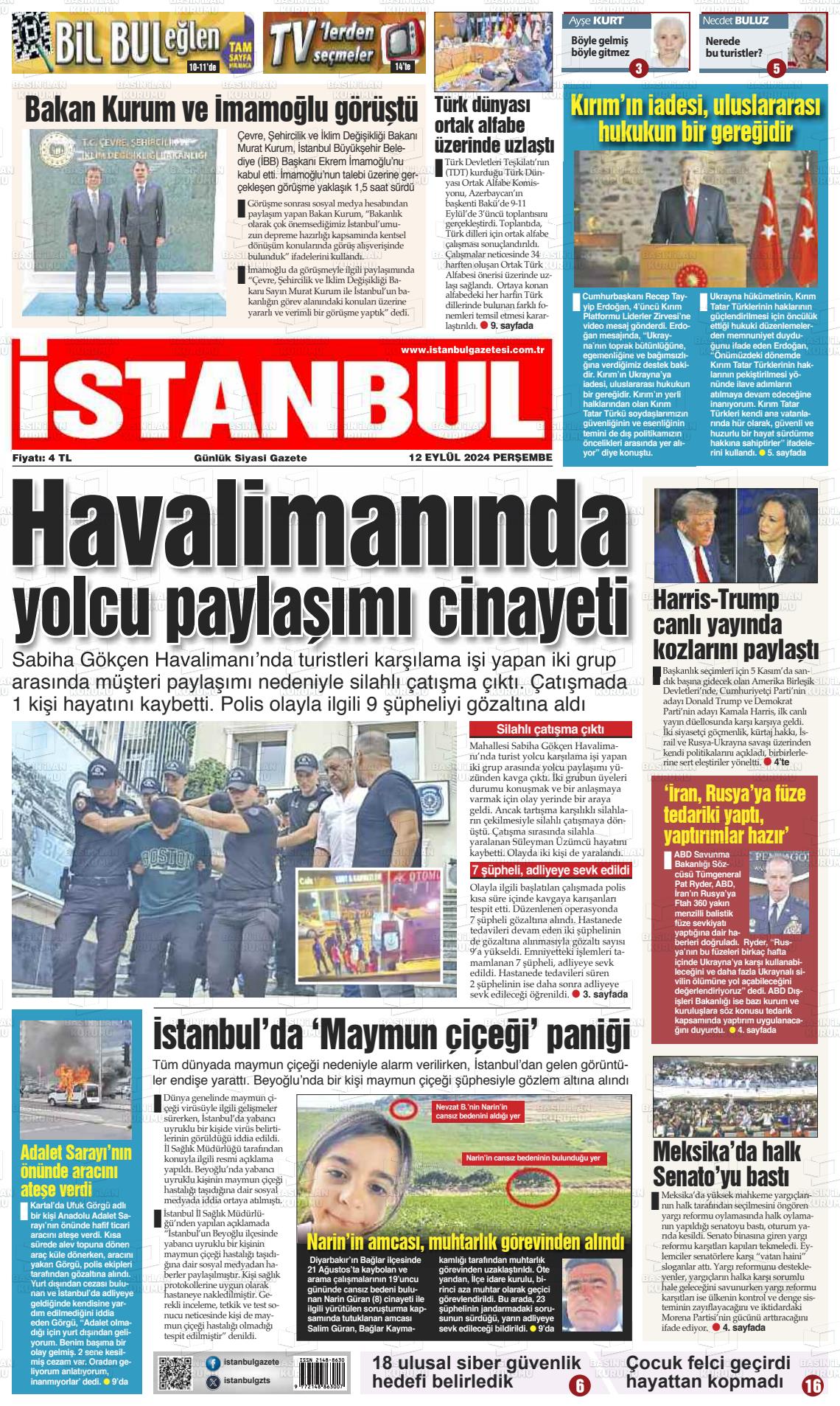 12 Eylül 2024 İstanbul Gazete Manşeti