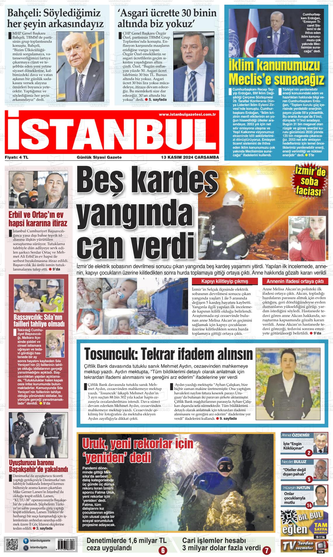 13 Kasım 2024 İstanbul Gazete Manşeti