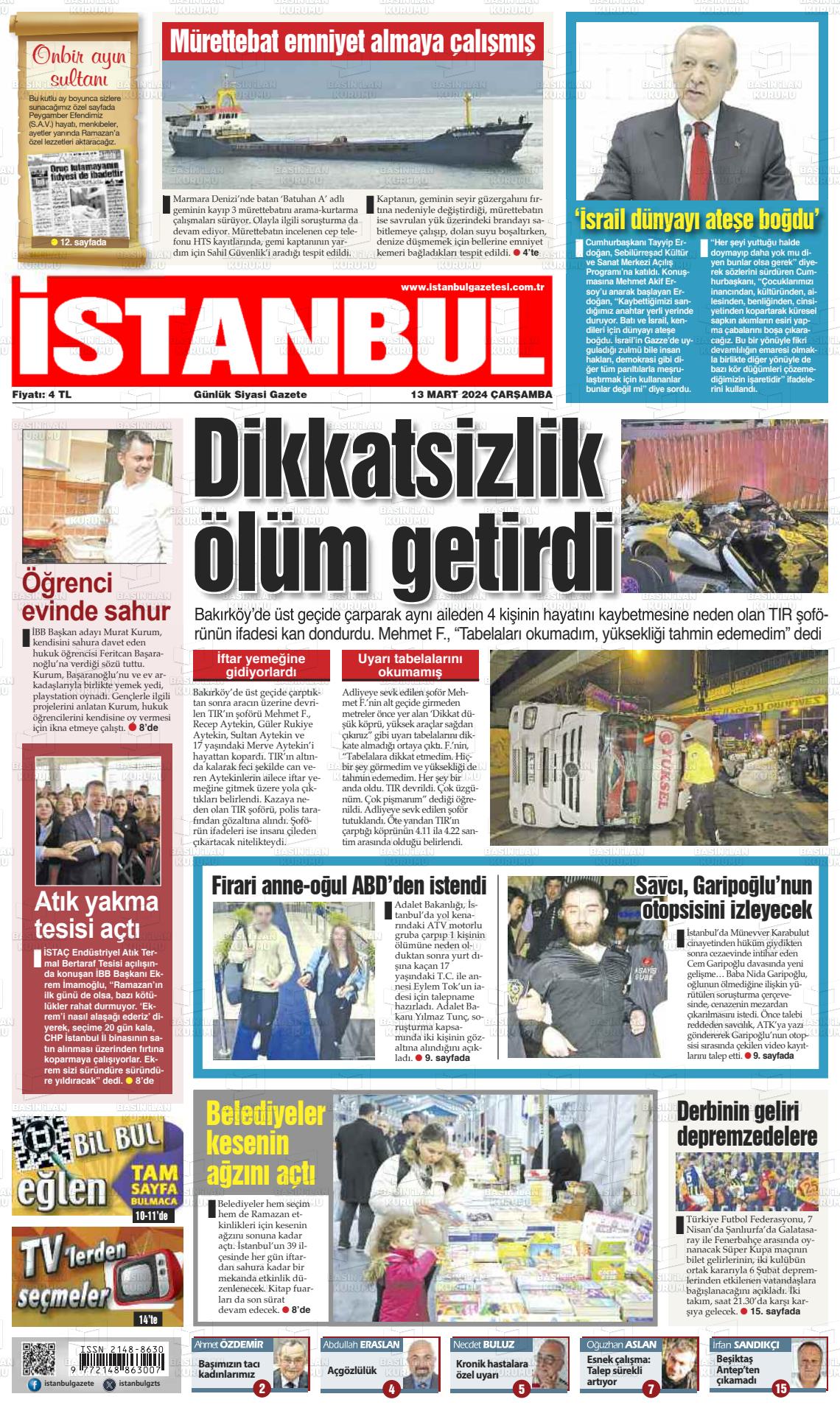 13 Mart 2024 İstanbul Gazete Manşeti