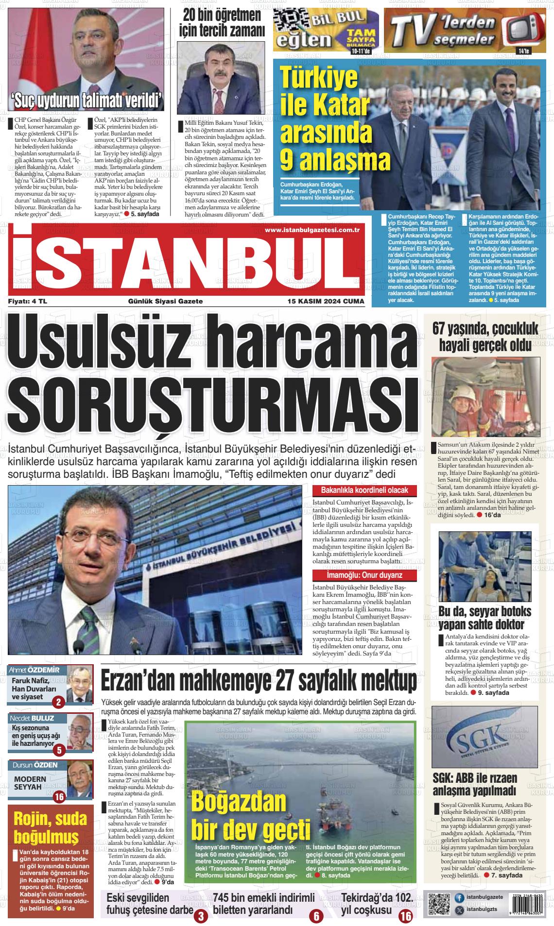 15 Kasım 2024 İstanbul Gazete Manşeti