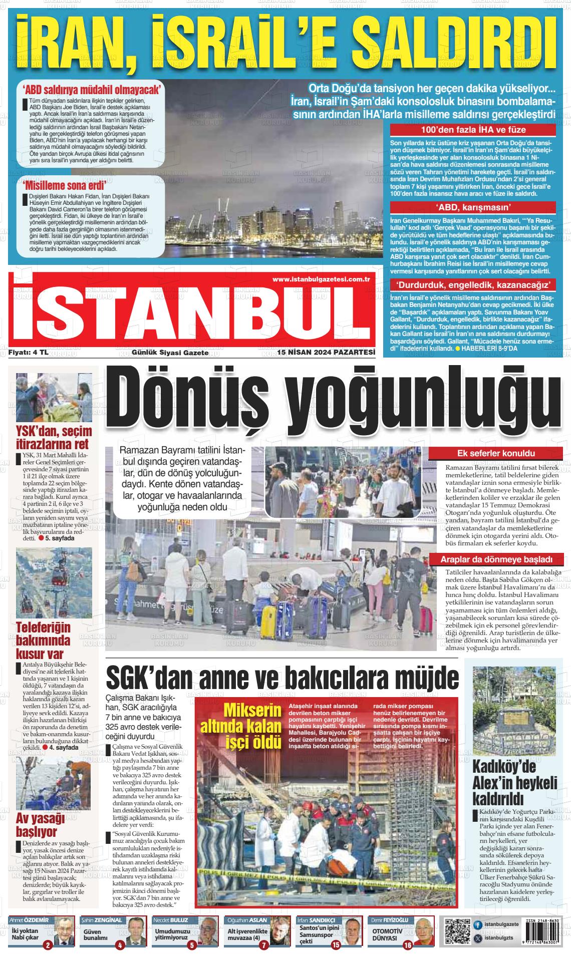 15 Nisan 2024 İstanbul Gazete Manşeti