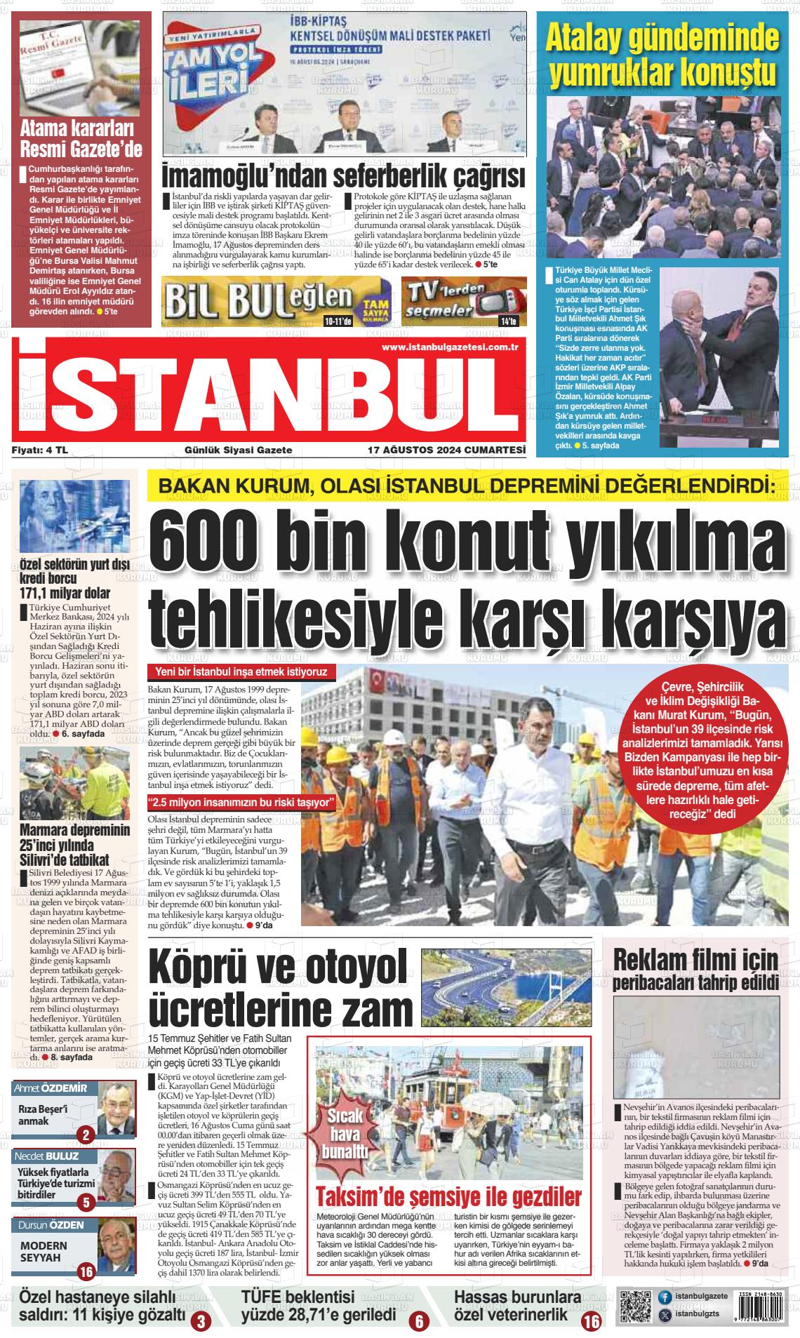 17 Ağustos 2024 İstanbul Gazete Manşeti