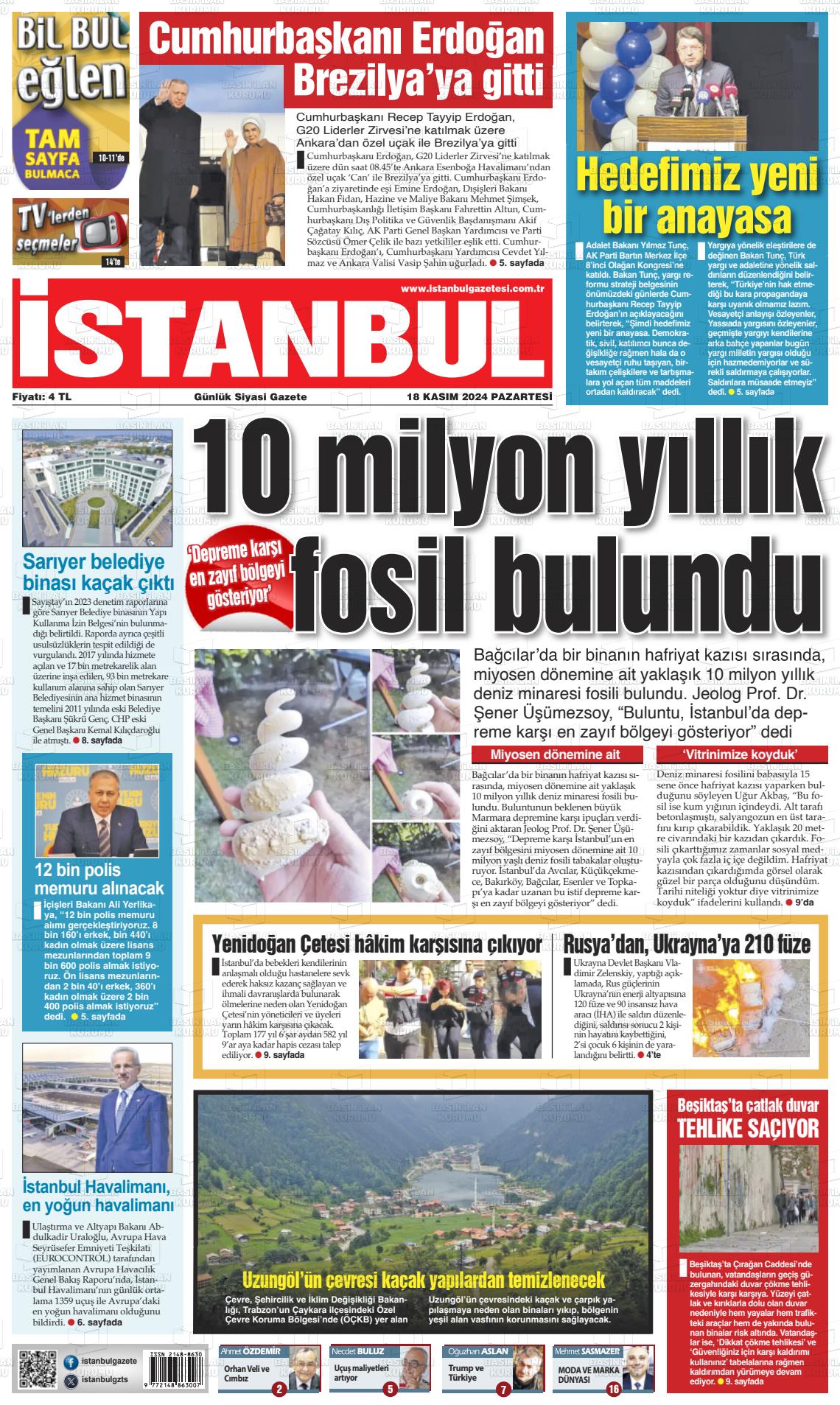 18 Kasım 2024 İstanbul Gazete Manşeti