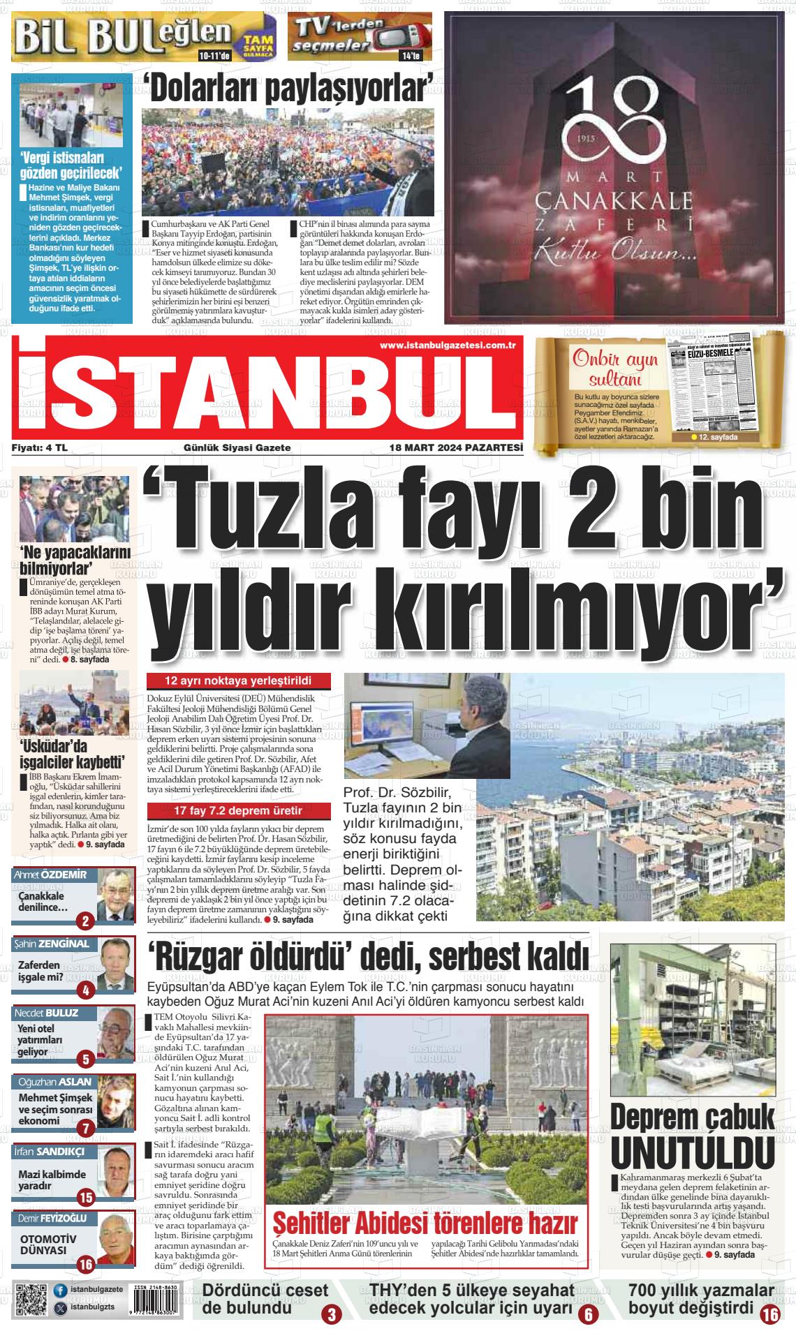 18 Mart 2024 İstanbul Gazete Manşeti