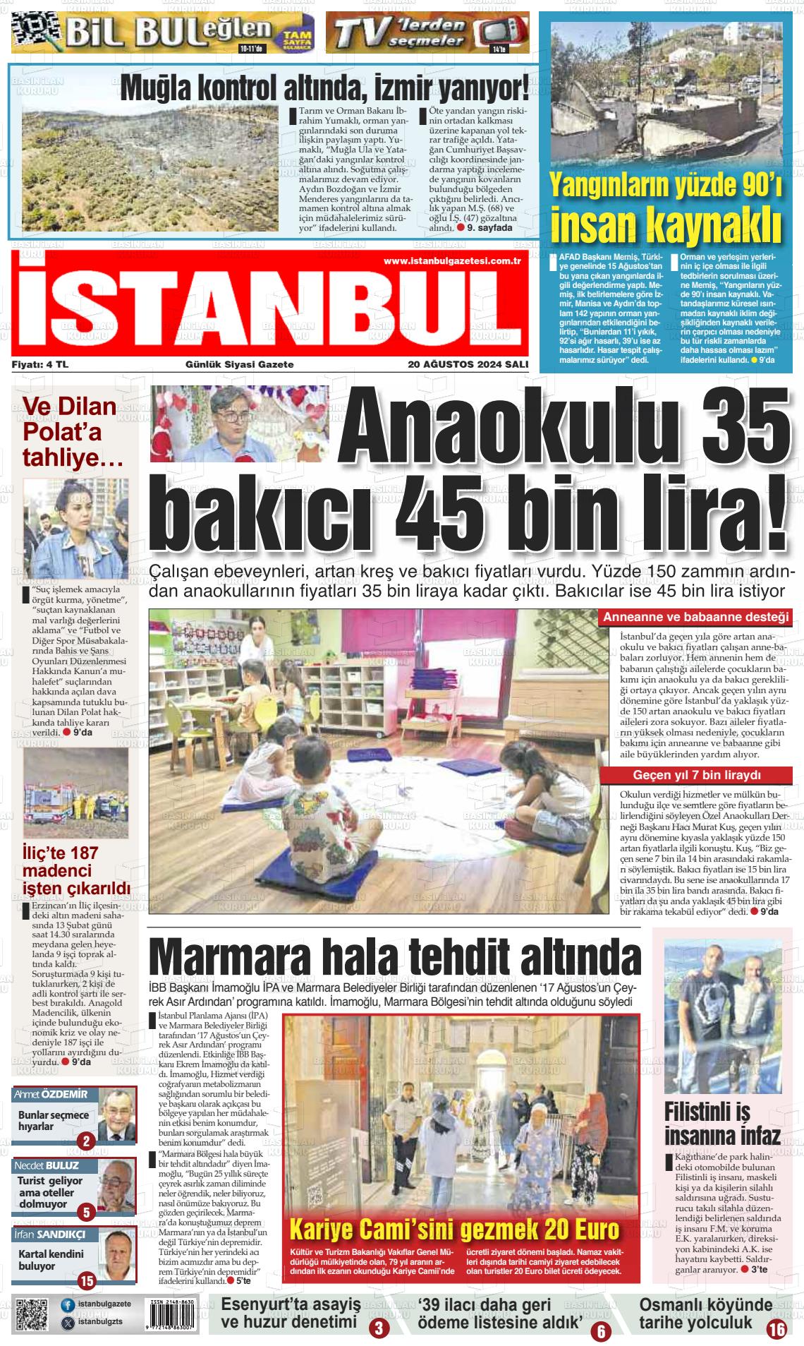 20 Ağustos 2024 İstanbul Gazete Manşeti