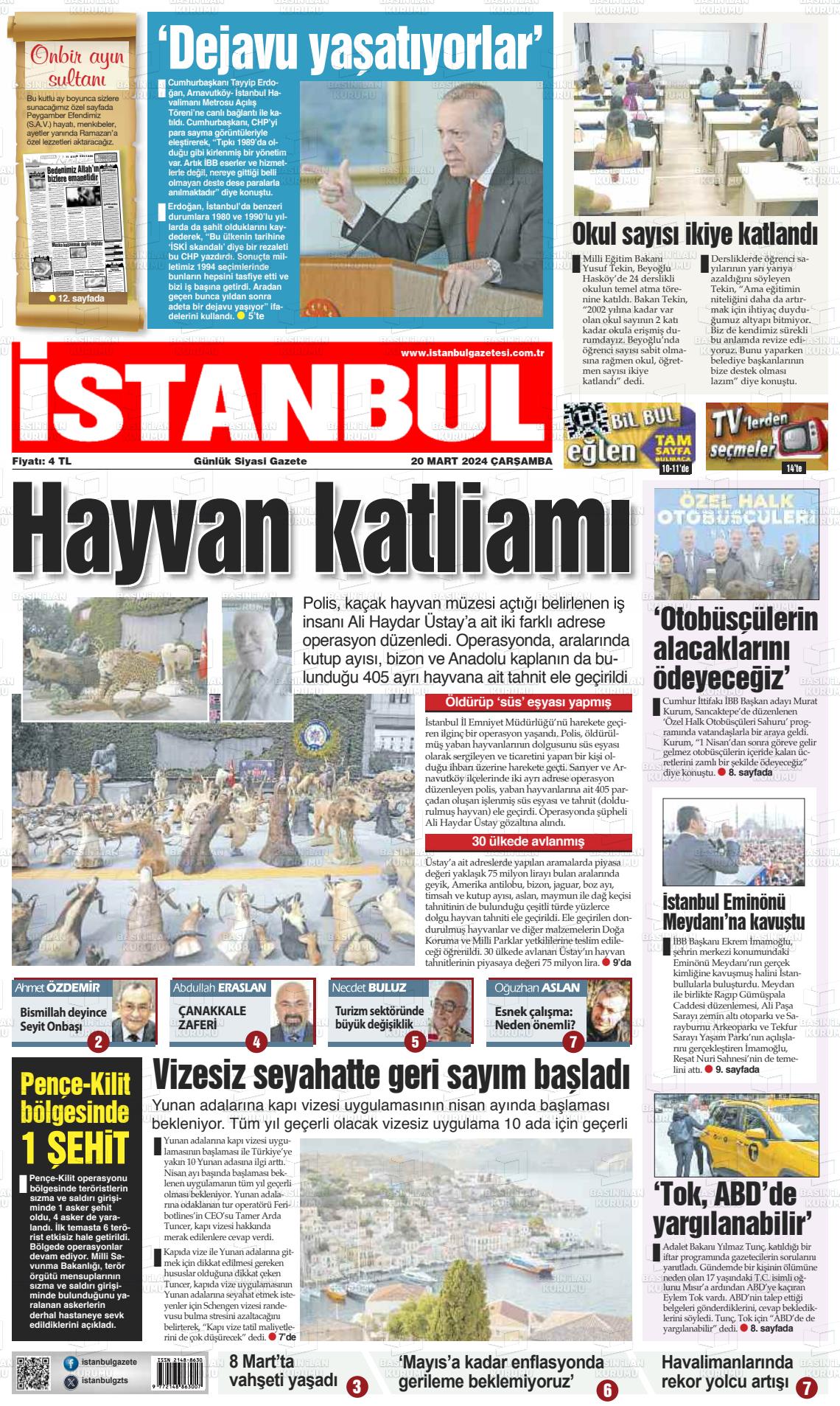 20 Mart 2024 İstanbul Gazete Manşeti