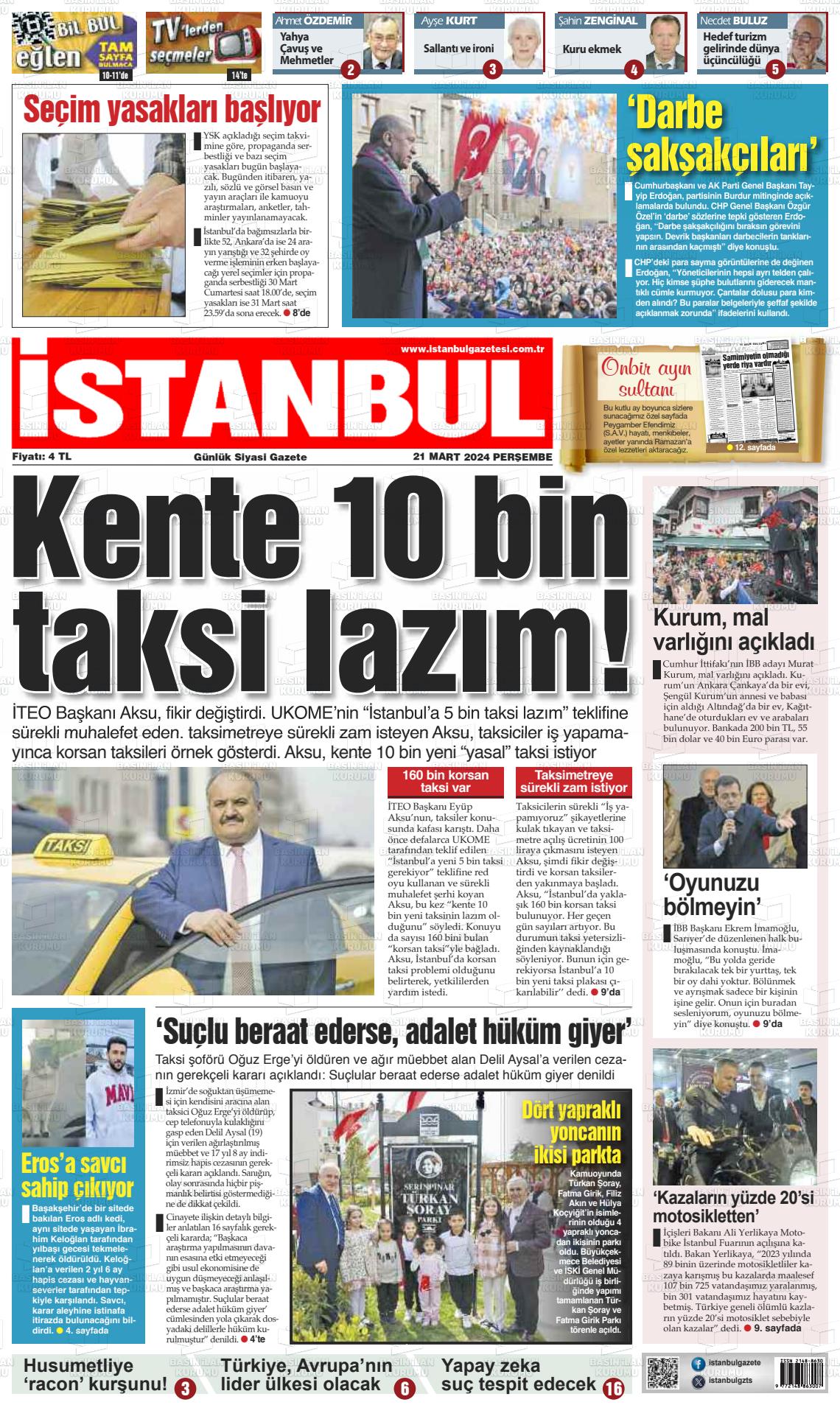 21 Mart 2024 İstanbul Gazete Manşeti