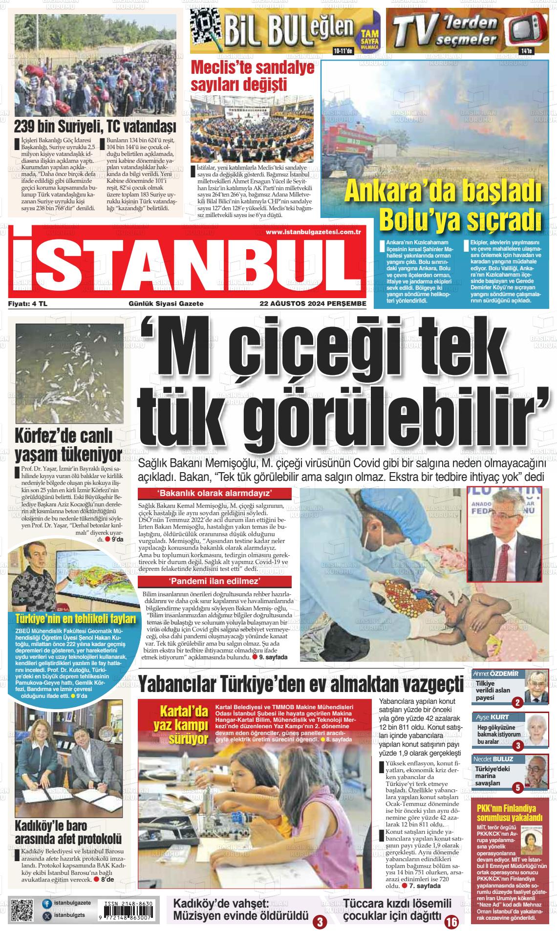 22 Ağustos 2024 İstanbul Gazete Manşeti