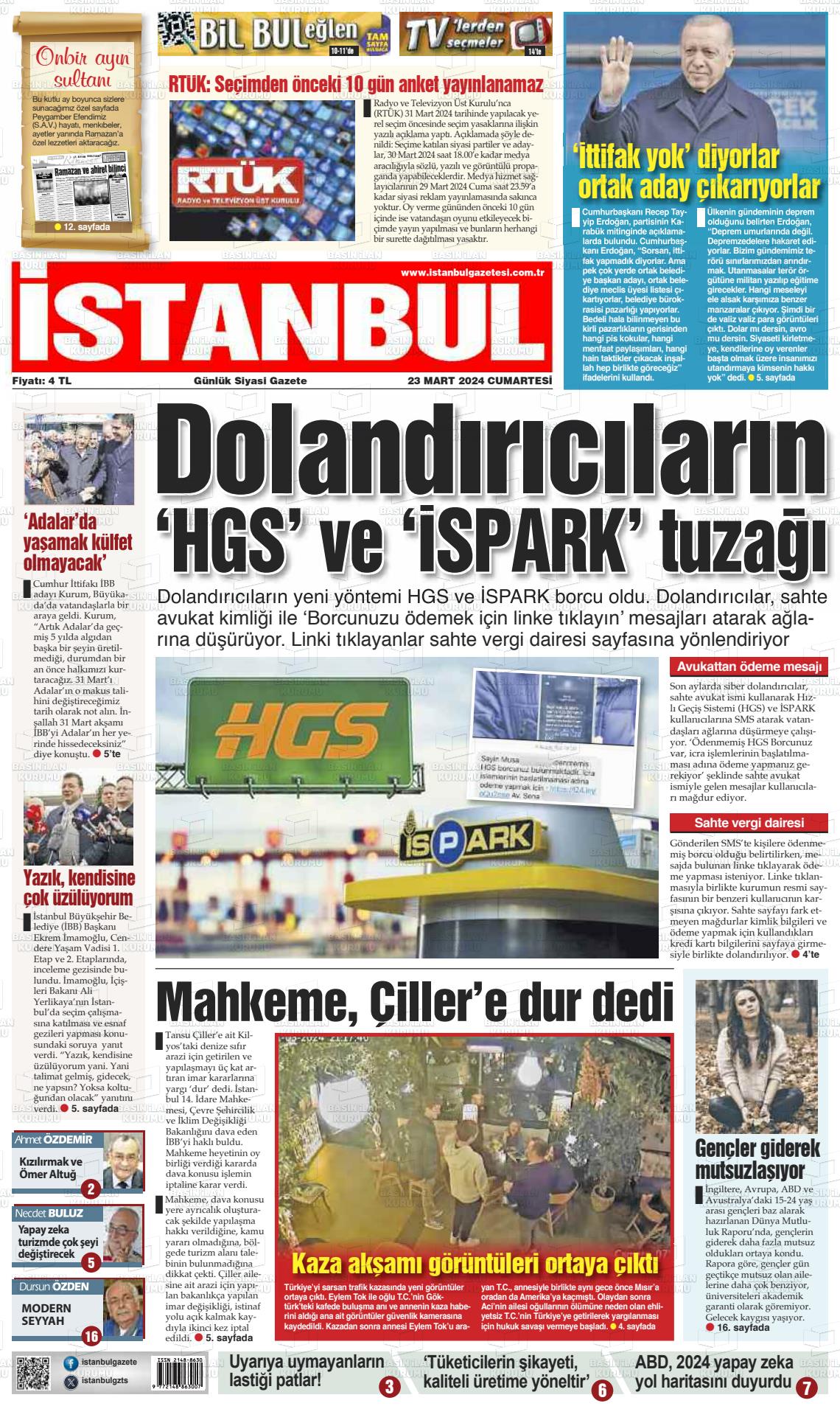 23 Mart 2024 İstanbul Gazete Manşeti