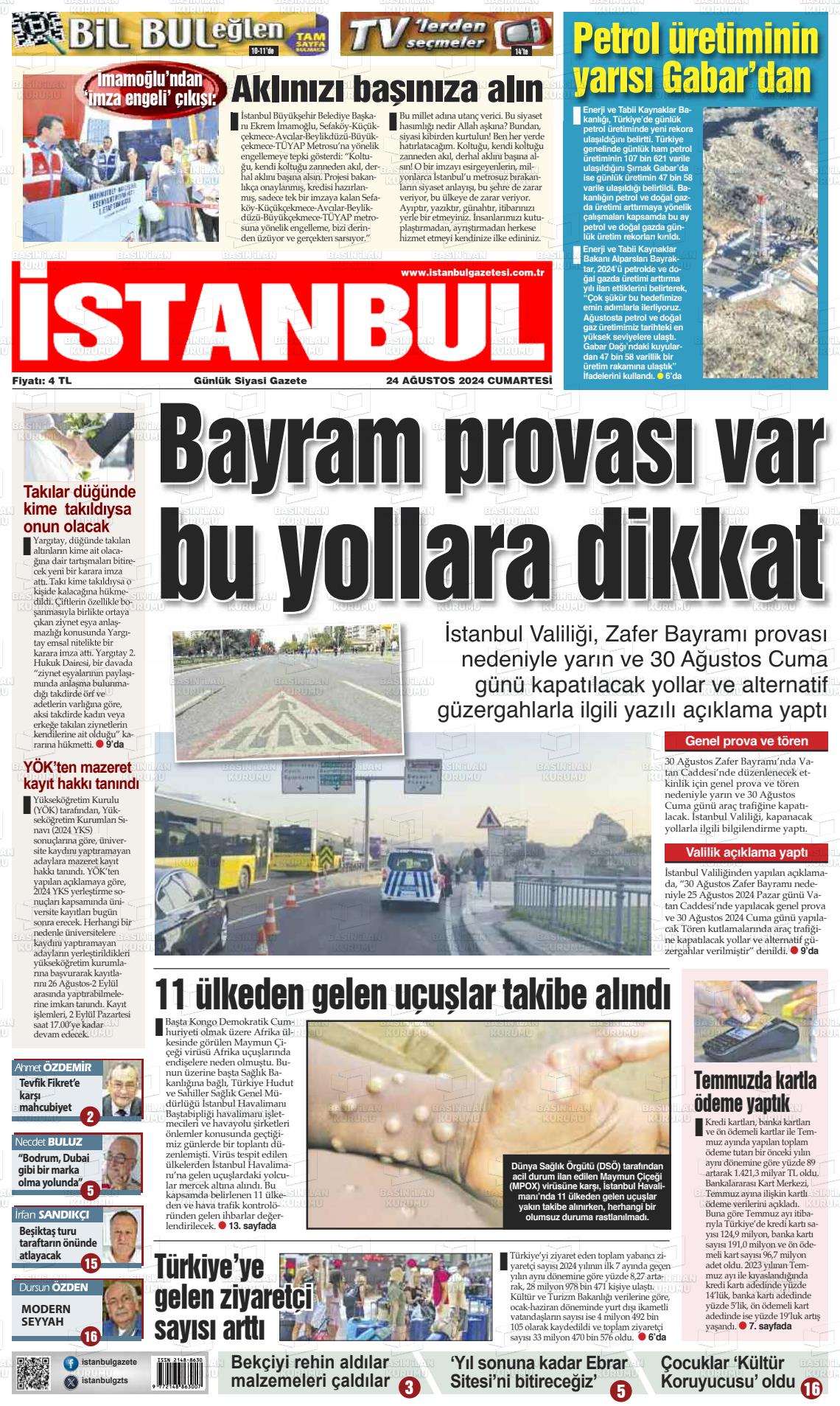 24 Ağustos 2024 İstanbul Gazete Manşeti