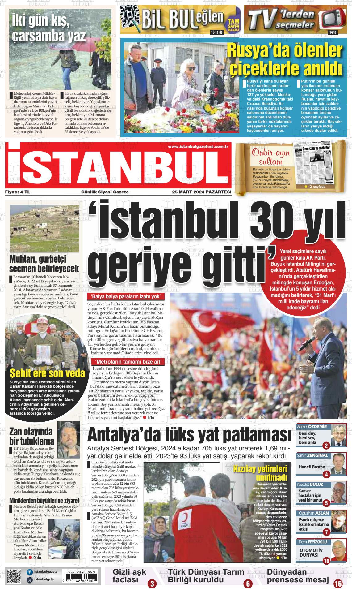 25 Mart 2024 İstanbul Gazete Manşeti