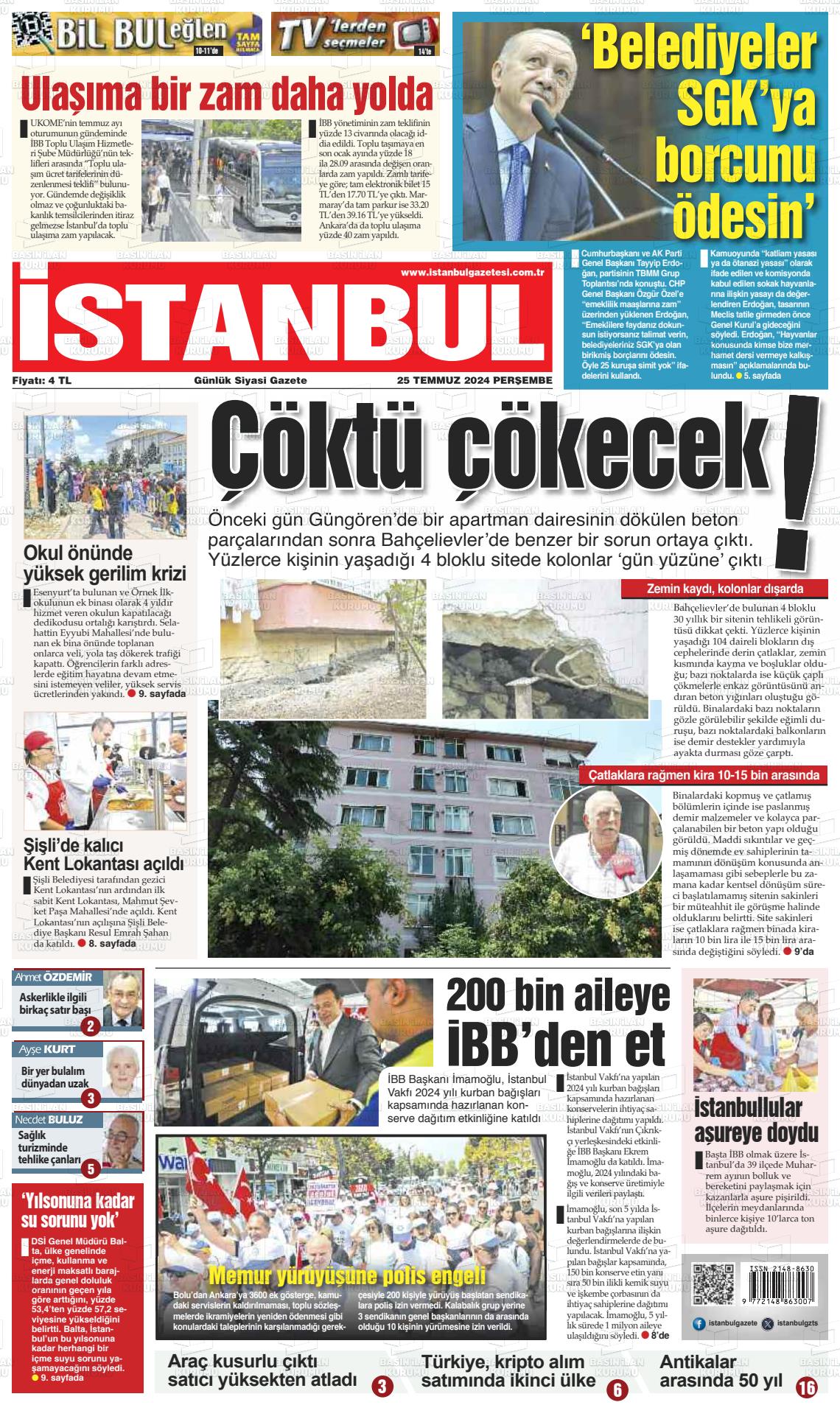 25 Temmuz 2024 İstanbul Gazete Manşeti