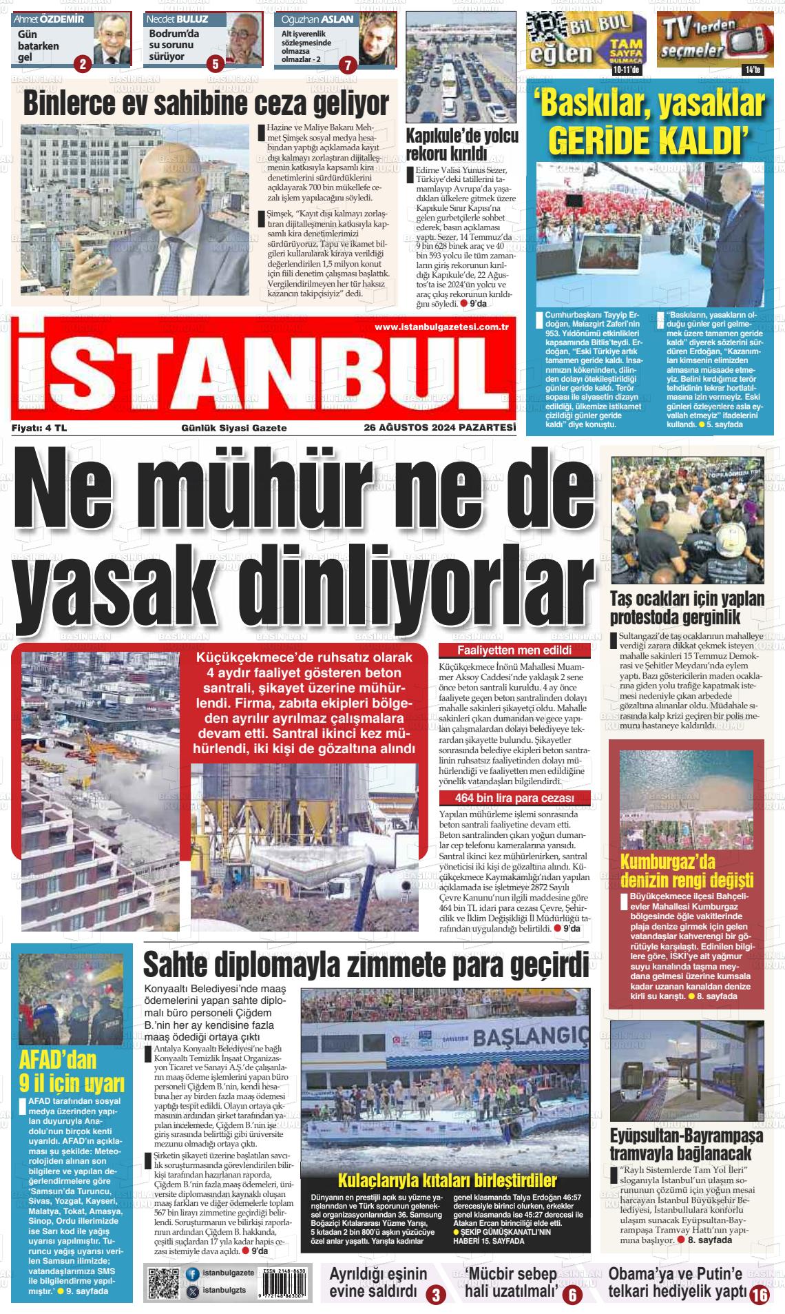 26 Ağustos 2024 İstanbul Gazete Manşeti