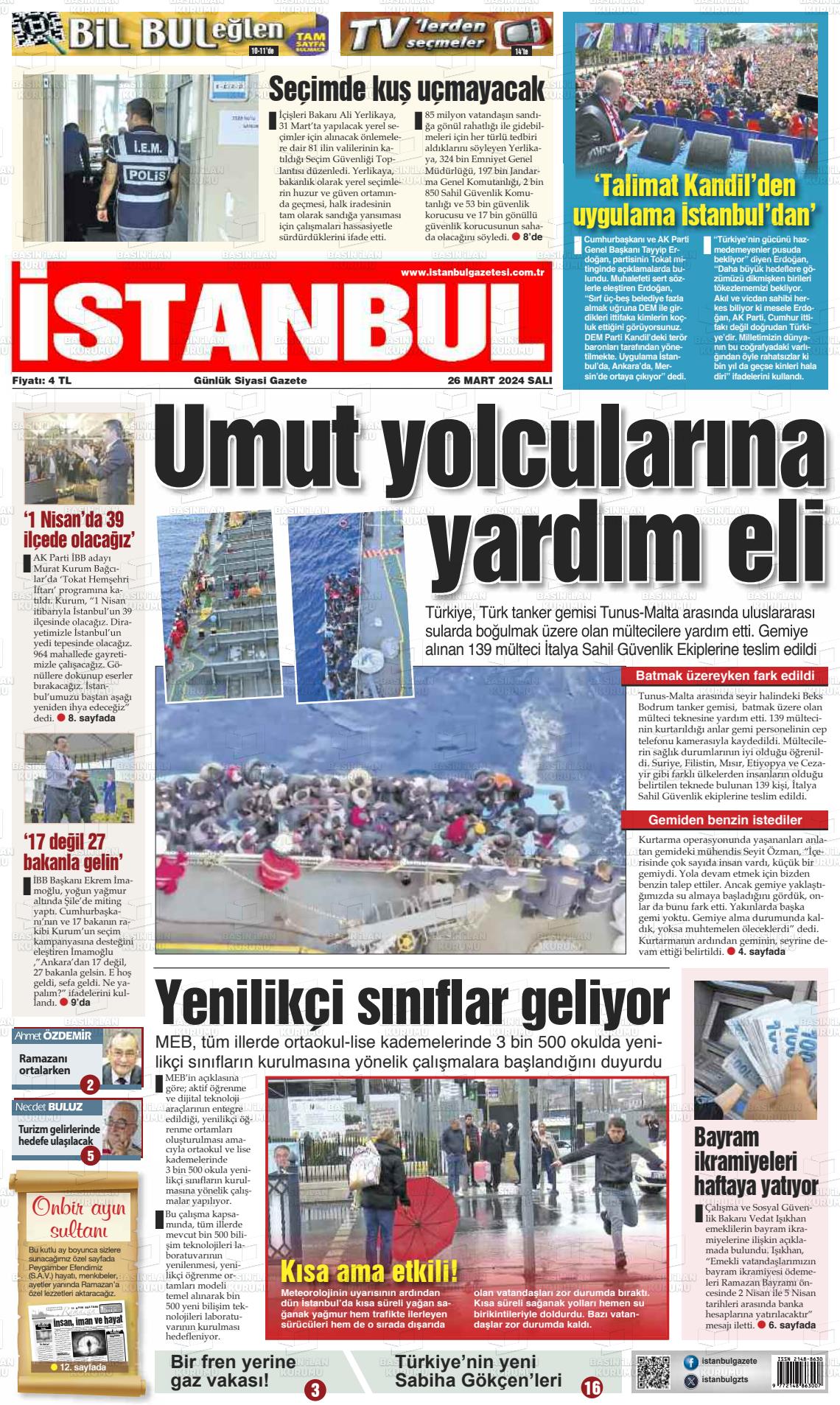 26 Mart 2024 İstanbul Gazete Manşeti