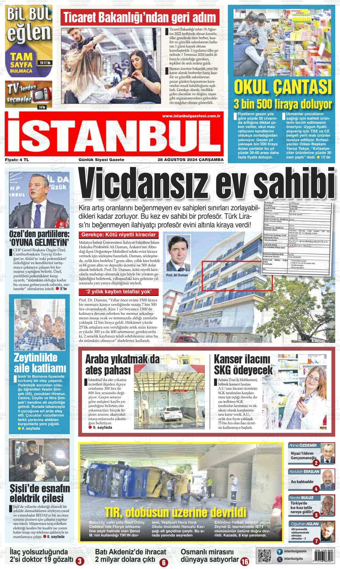 28 Ağustos 2024 İstanbul Gazete Manşeti