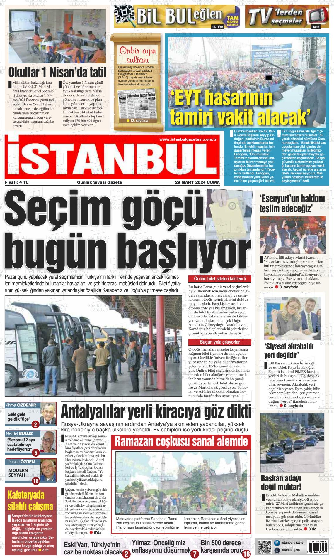 29 Mart 2024 İstanbul Gazete Manşeti