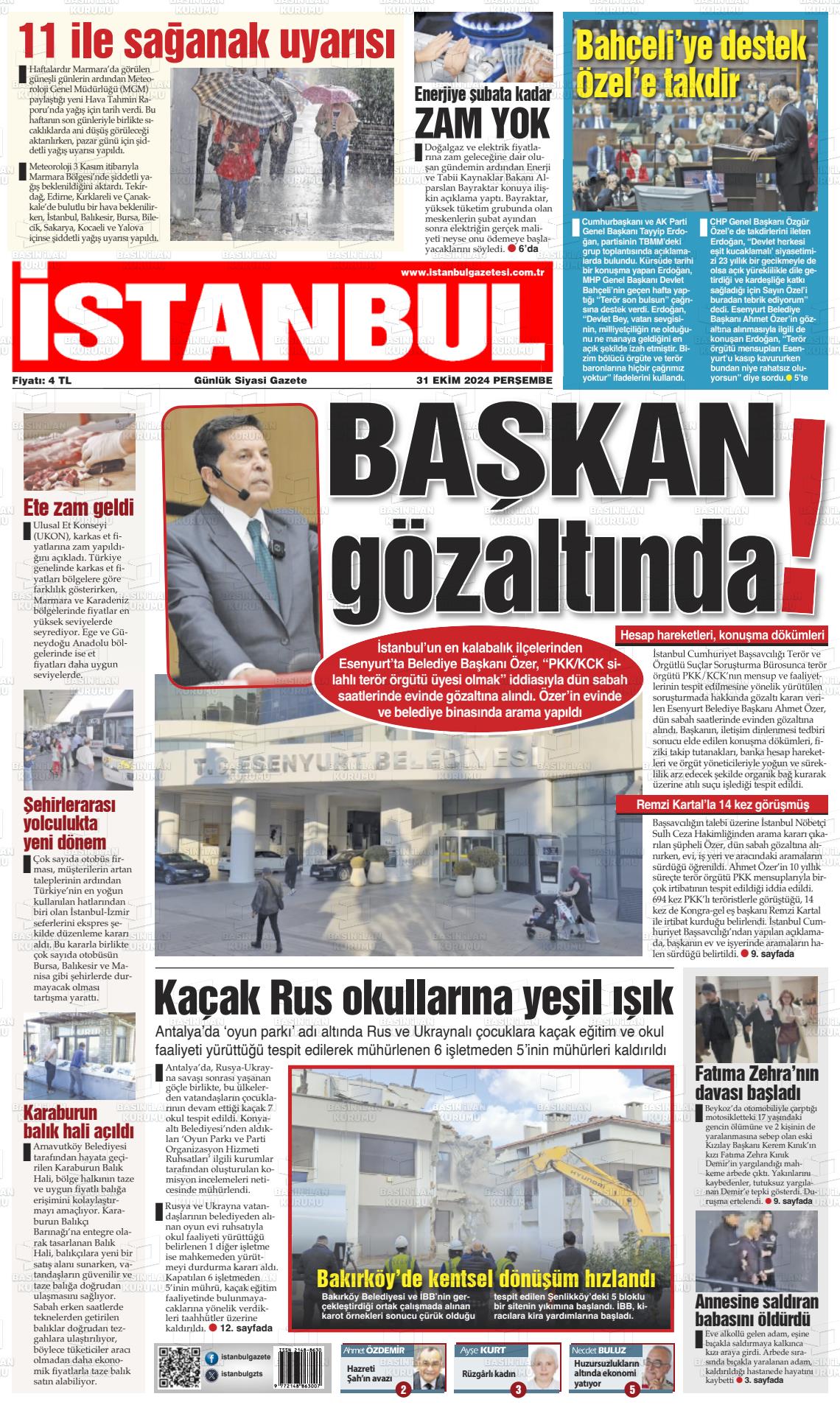 31 Ekim 2024 İstanbul Gazete Manşeti