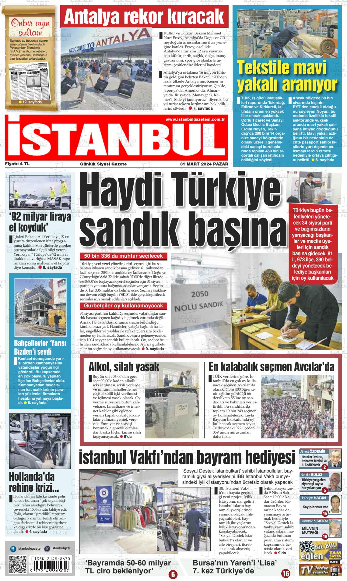 31 Mart 2024 İstanbul Gazete Manşeti