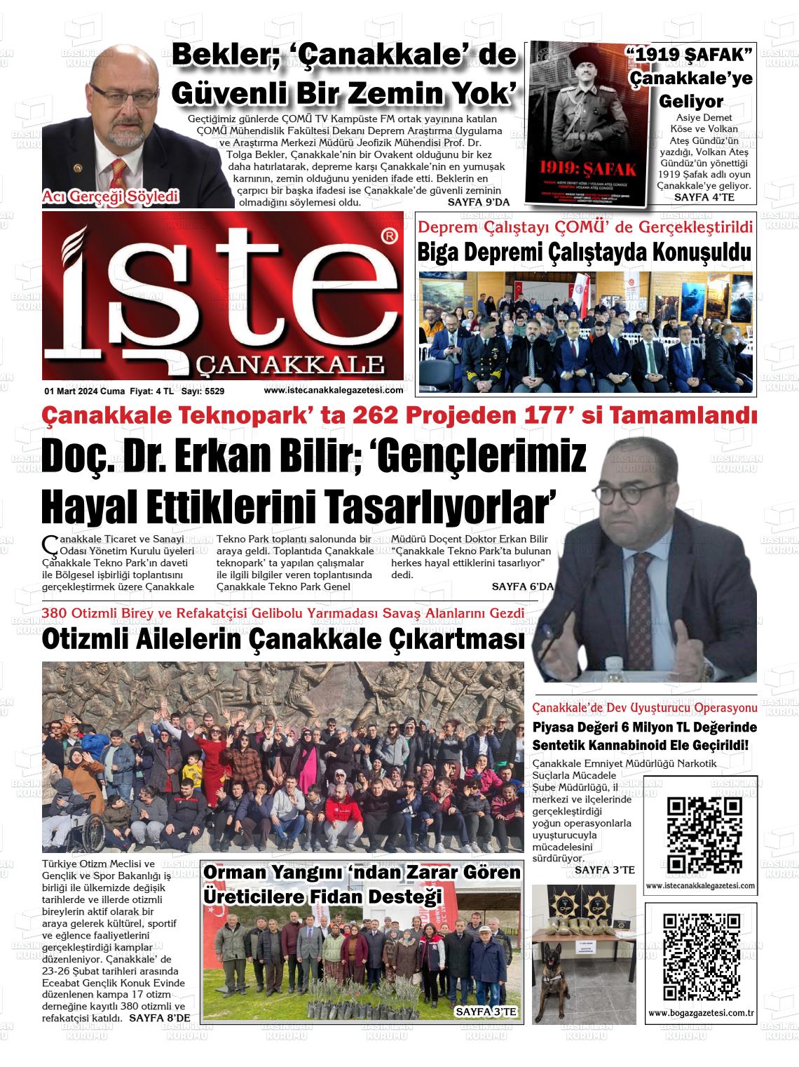 01 Mart 2024 İşte Çanakkale Gazete Manşeti