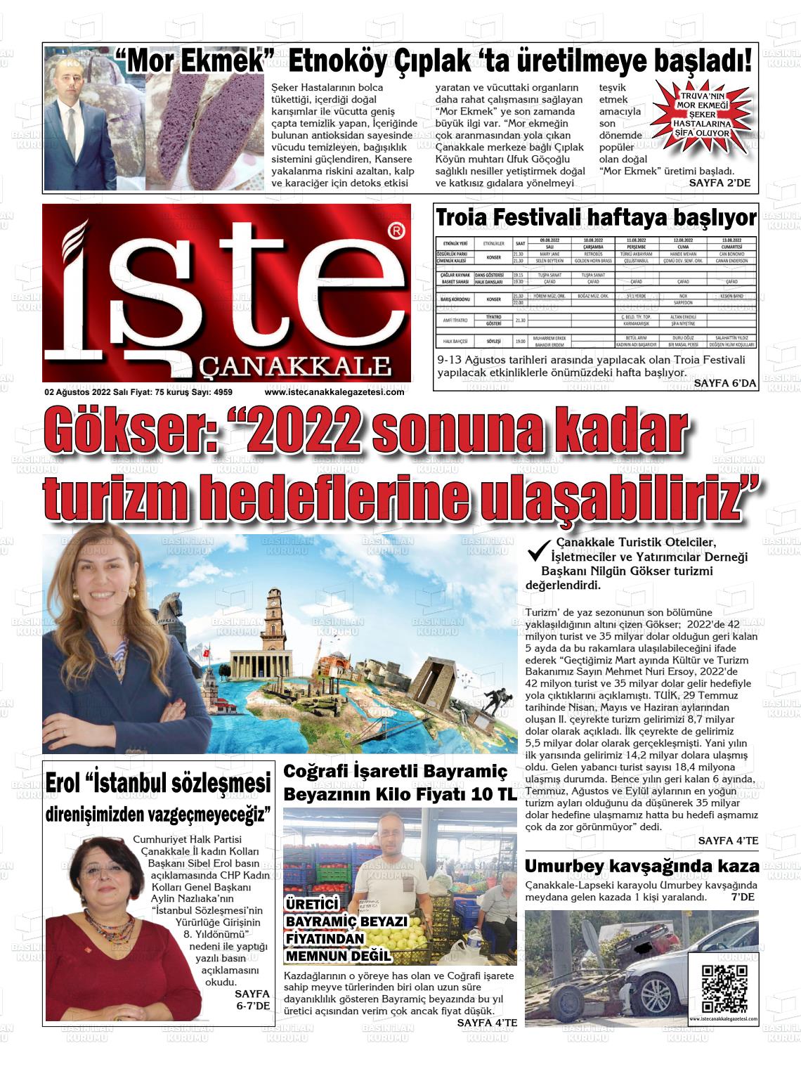 02 Ağustos 2022 İşte Çanakkale Gazete Manşeti