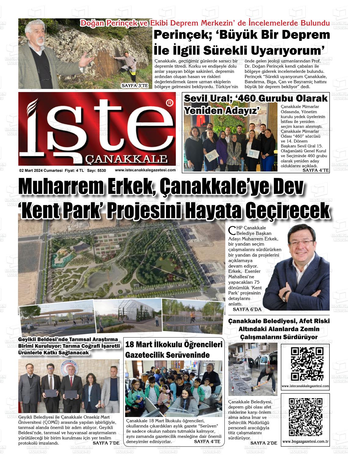 02 Mart 2024 İşte Çanakkale Gazete Manşeti