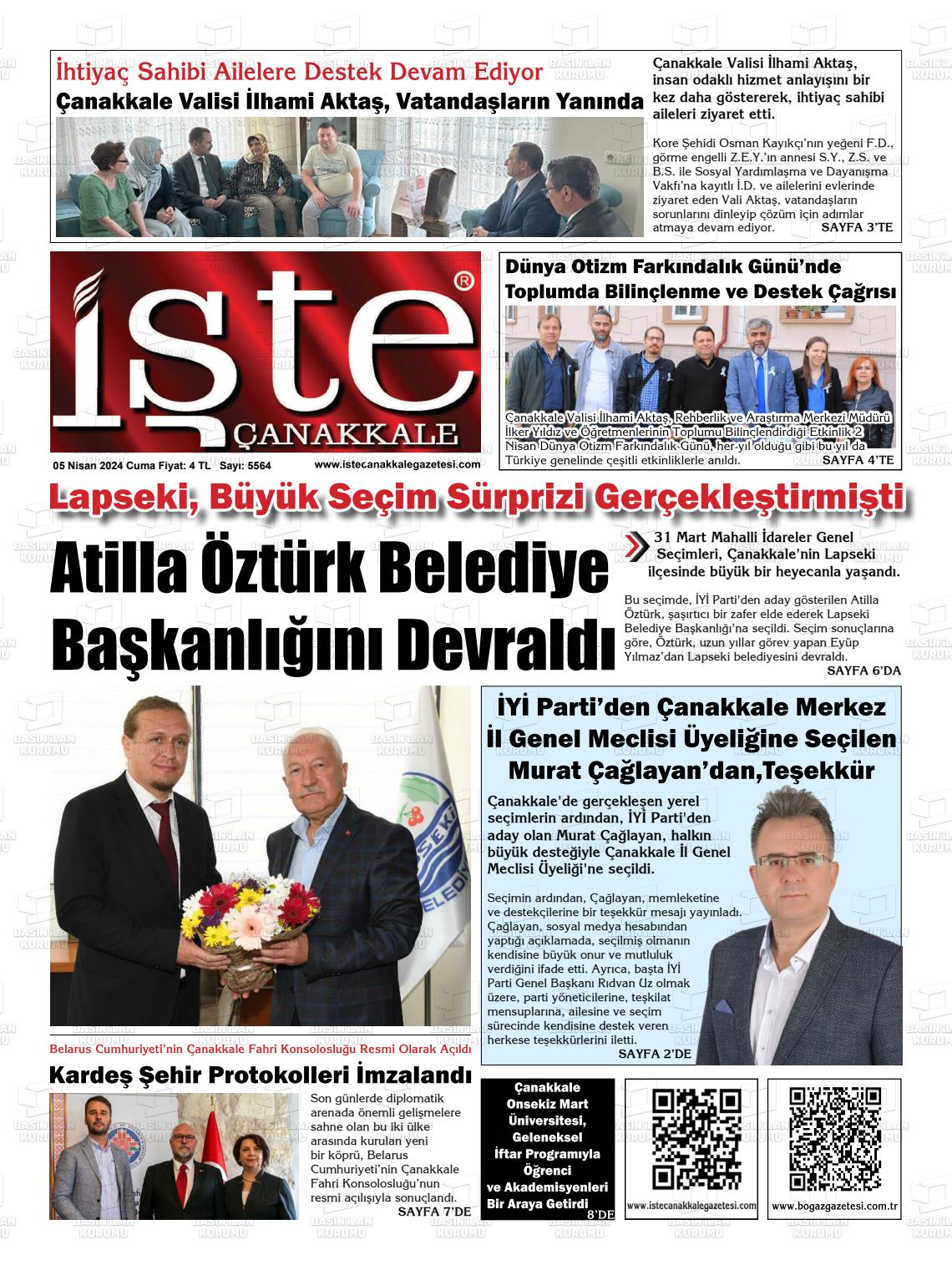 05 Nisan 2024 İşte Çanakkale Gazete Manşeti