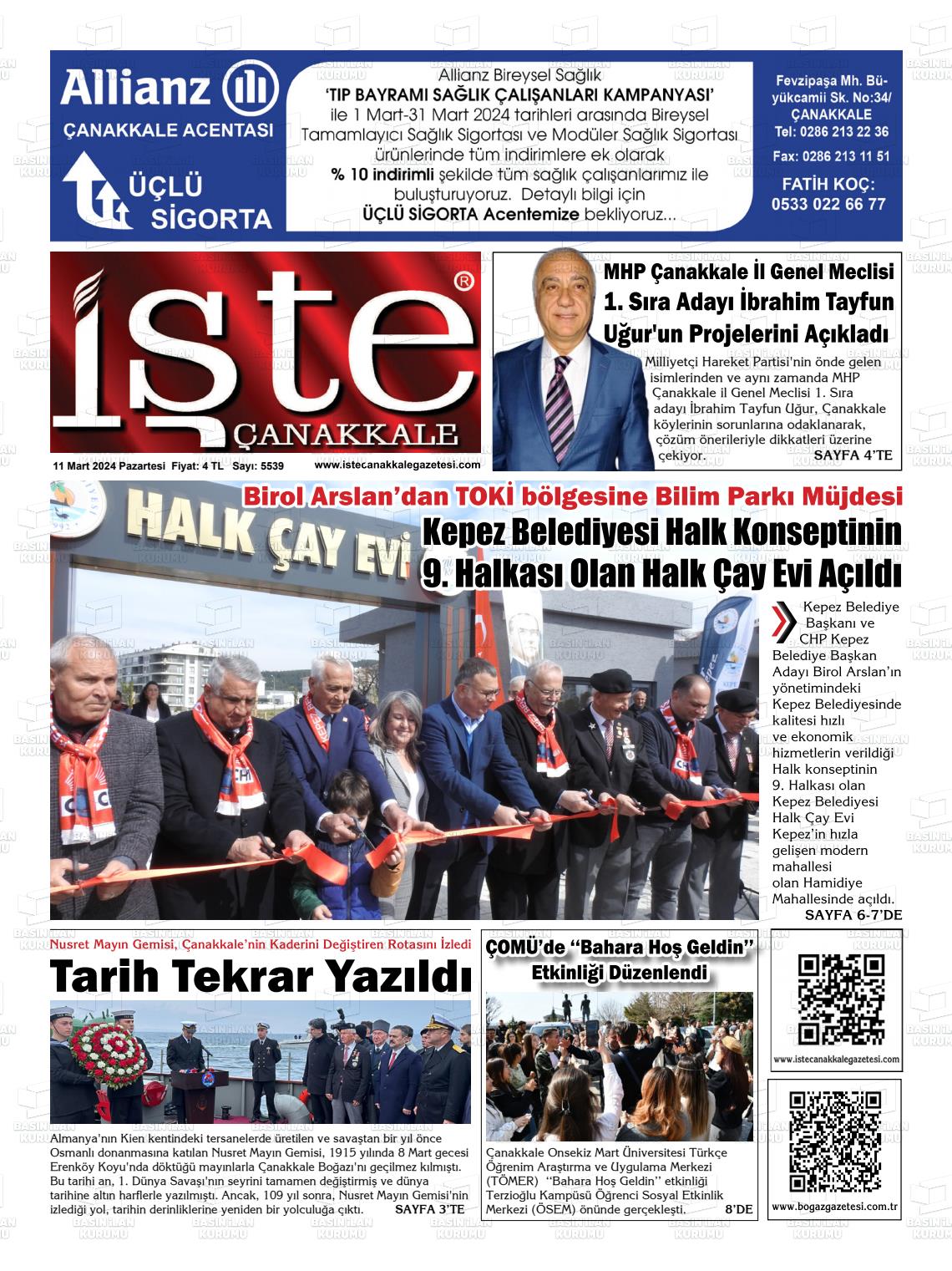 11 Mart 2024 İşte Çanakkale Gazete Manşeti