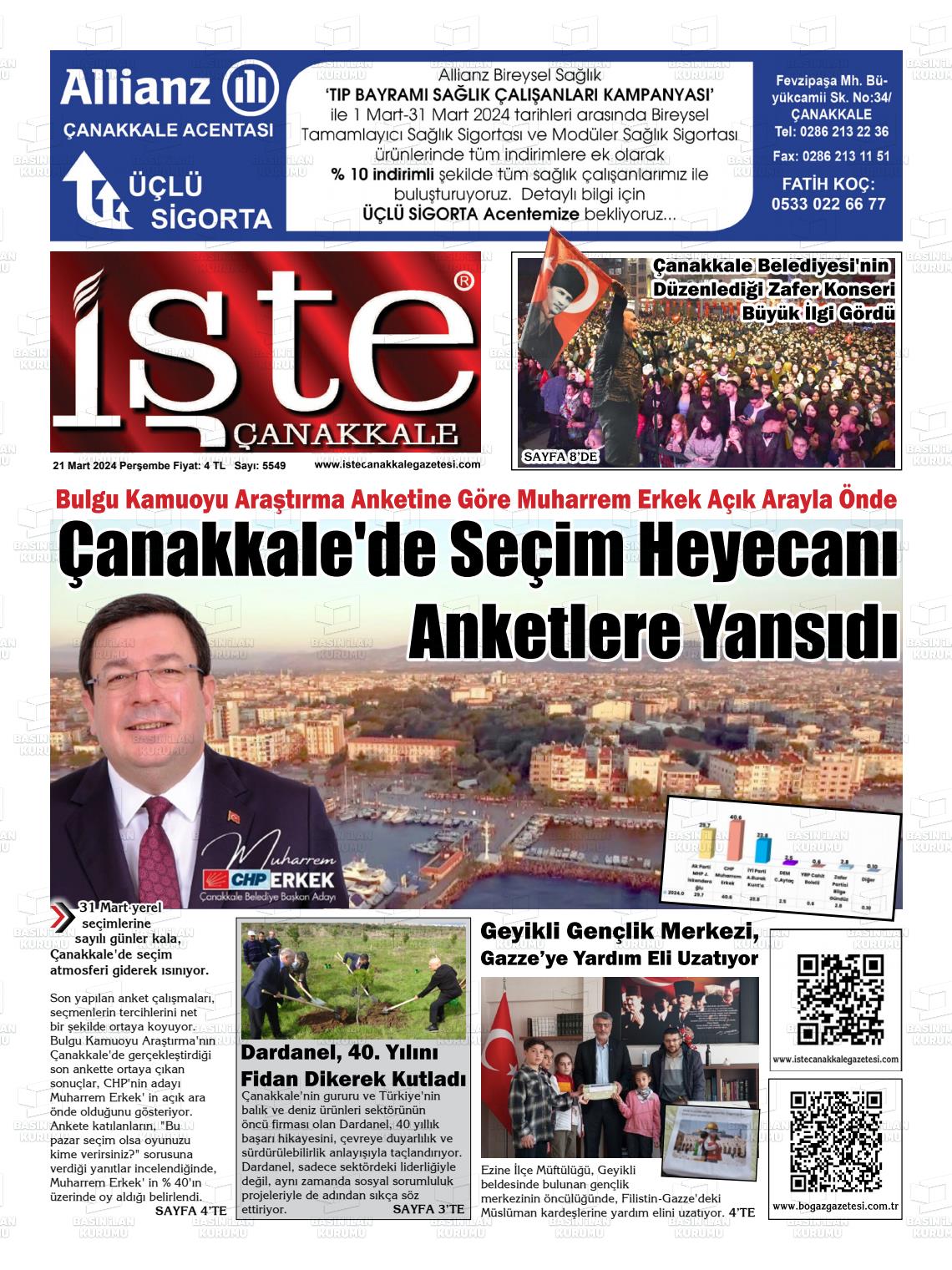 21 Mart 2024 İşte Çanakkale Gazete Manşeti