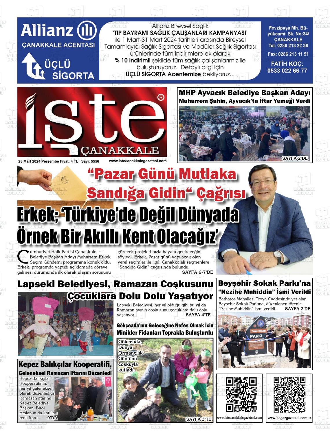 28 Mart 2024 İşte Çanakkale Gazete Manşeti