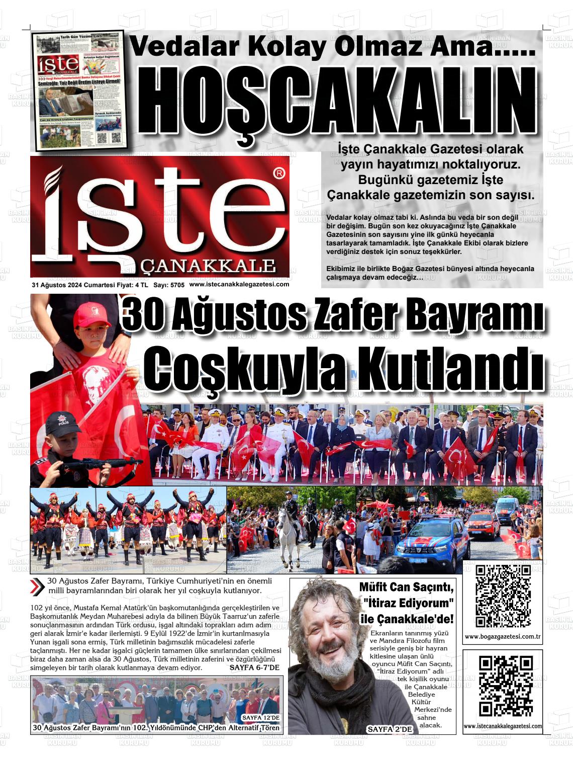 31 Ağustos 2024 İşte Çanakkale Gazete Manşeti