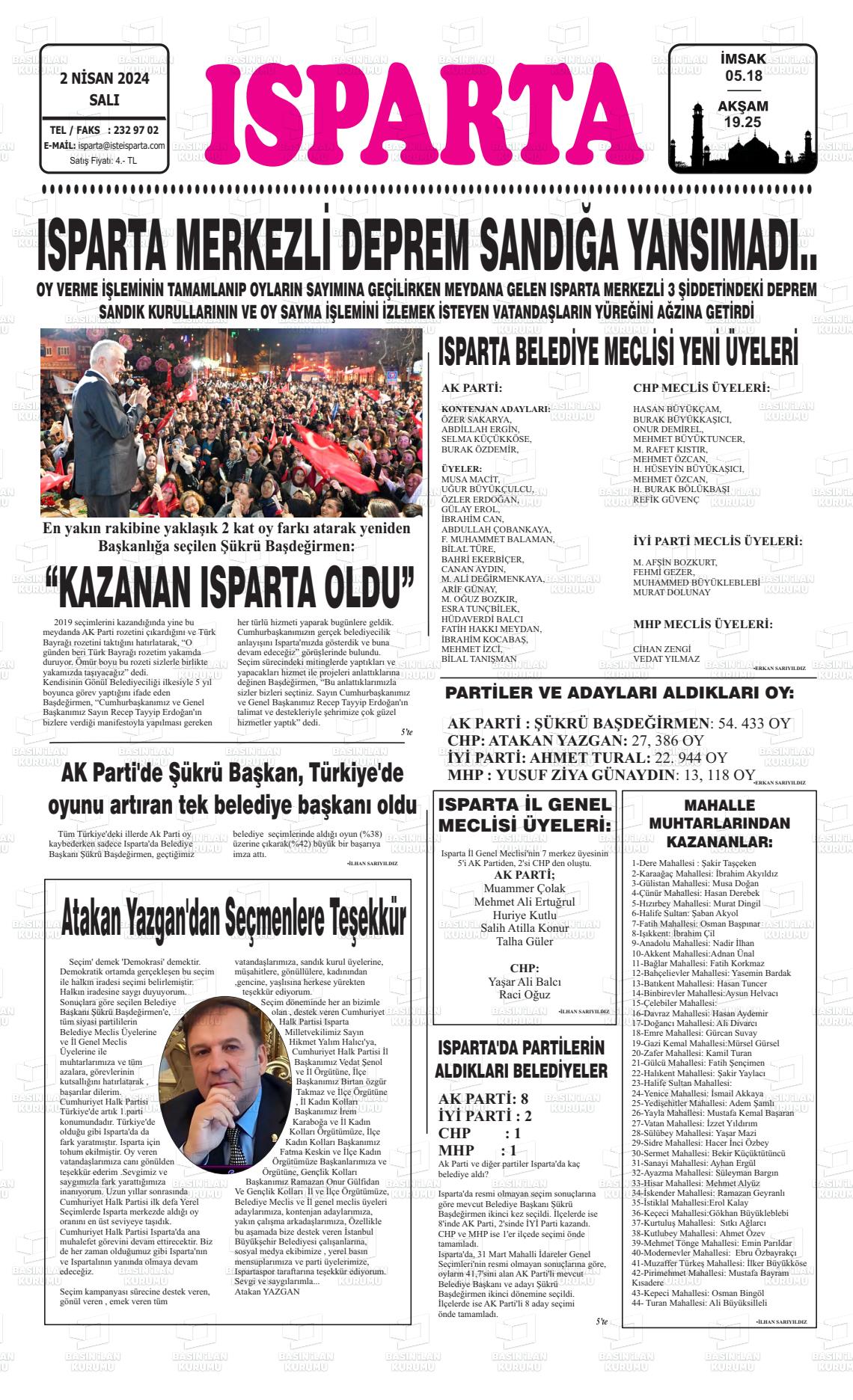 02 Nisan 2024 Isparta Gazete Manşeti