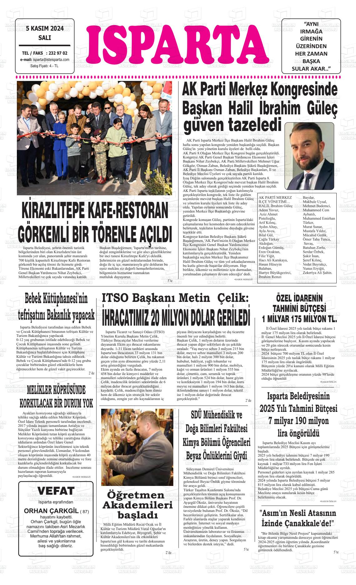 05 Kasım 2024 Isparta Gazete Manşeti