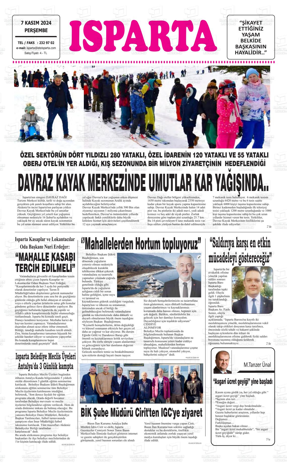 07 Kasım 2024 Isparta Gazete Manşeti