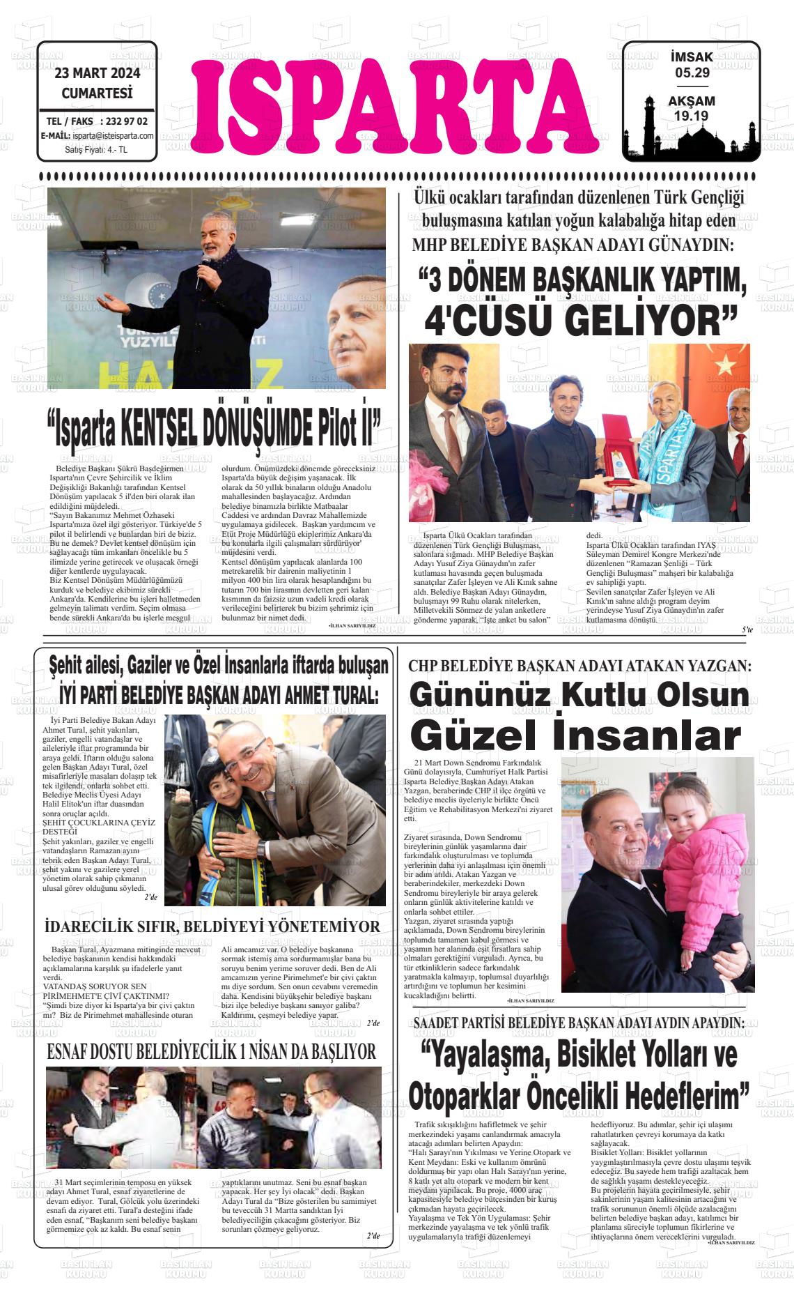 23 Mart 2024 Isparta Gazete Manşeti