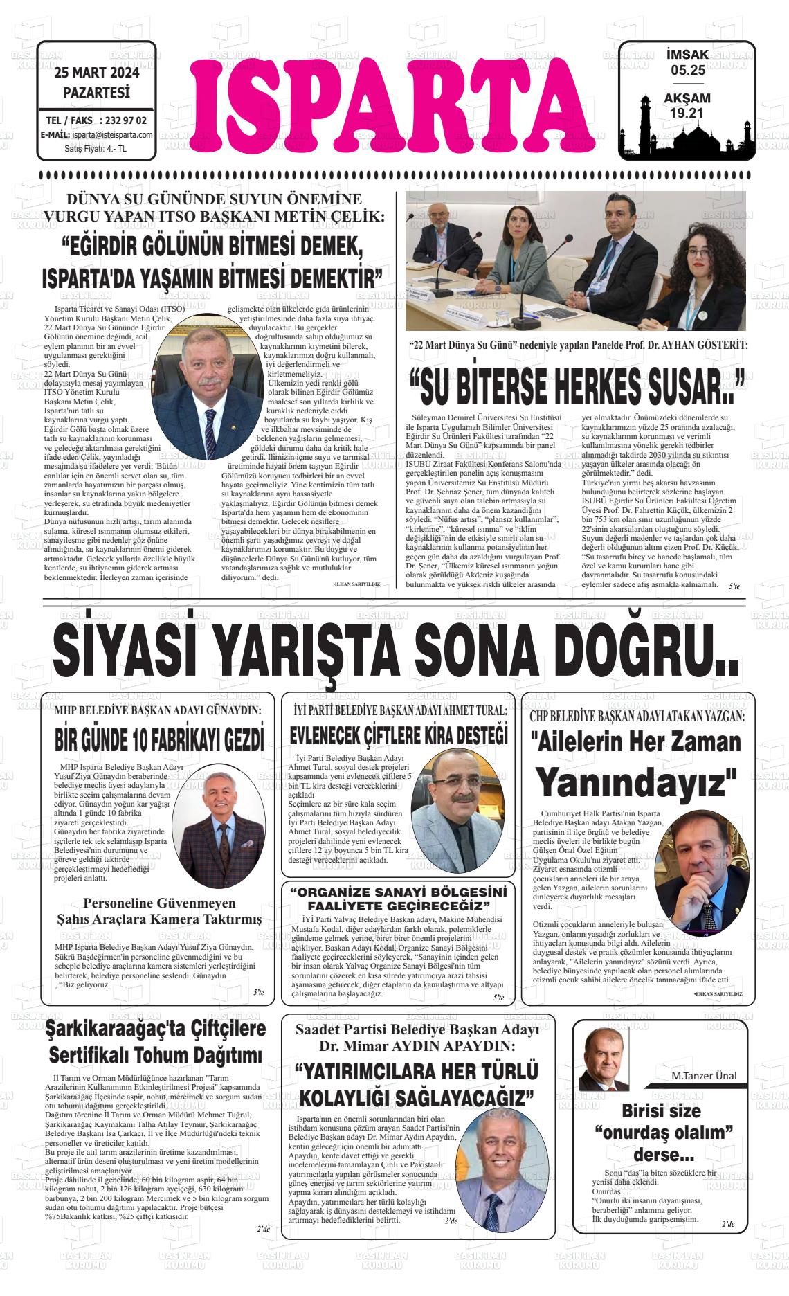 25 Mart 2024 Isparta Gazete Manşeti