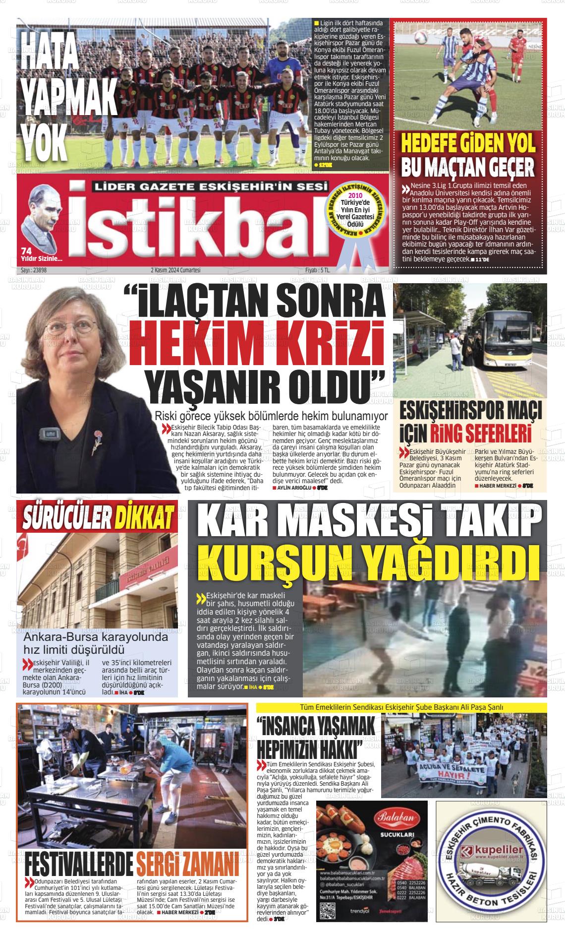 02 Kasım 2024 İstikbal Gazete Manşeti