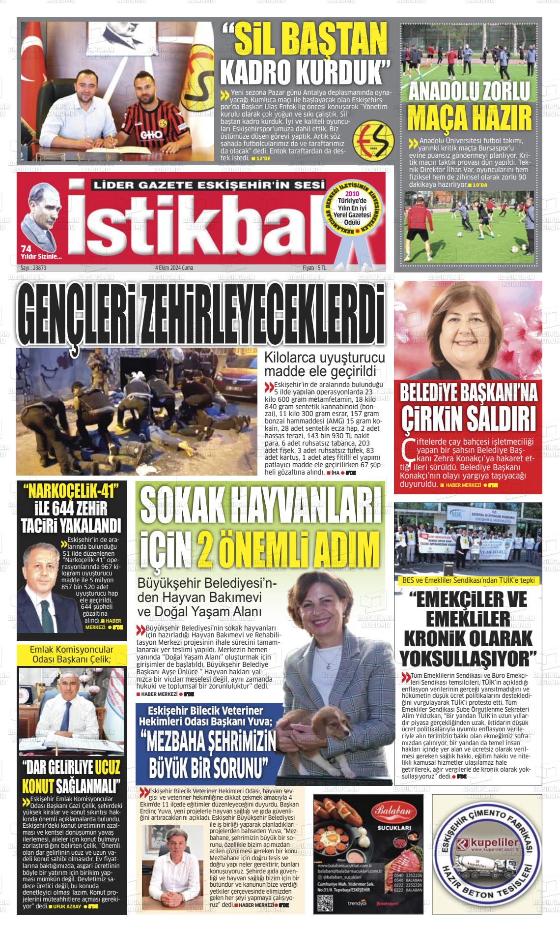 04 Ekim 2024 İstikbal Gazete Manşeti