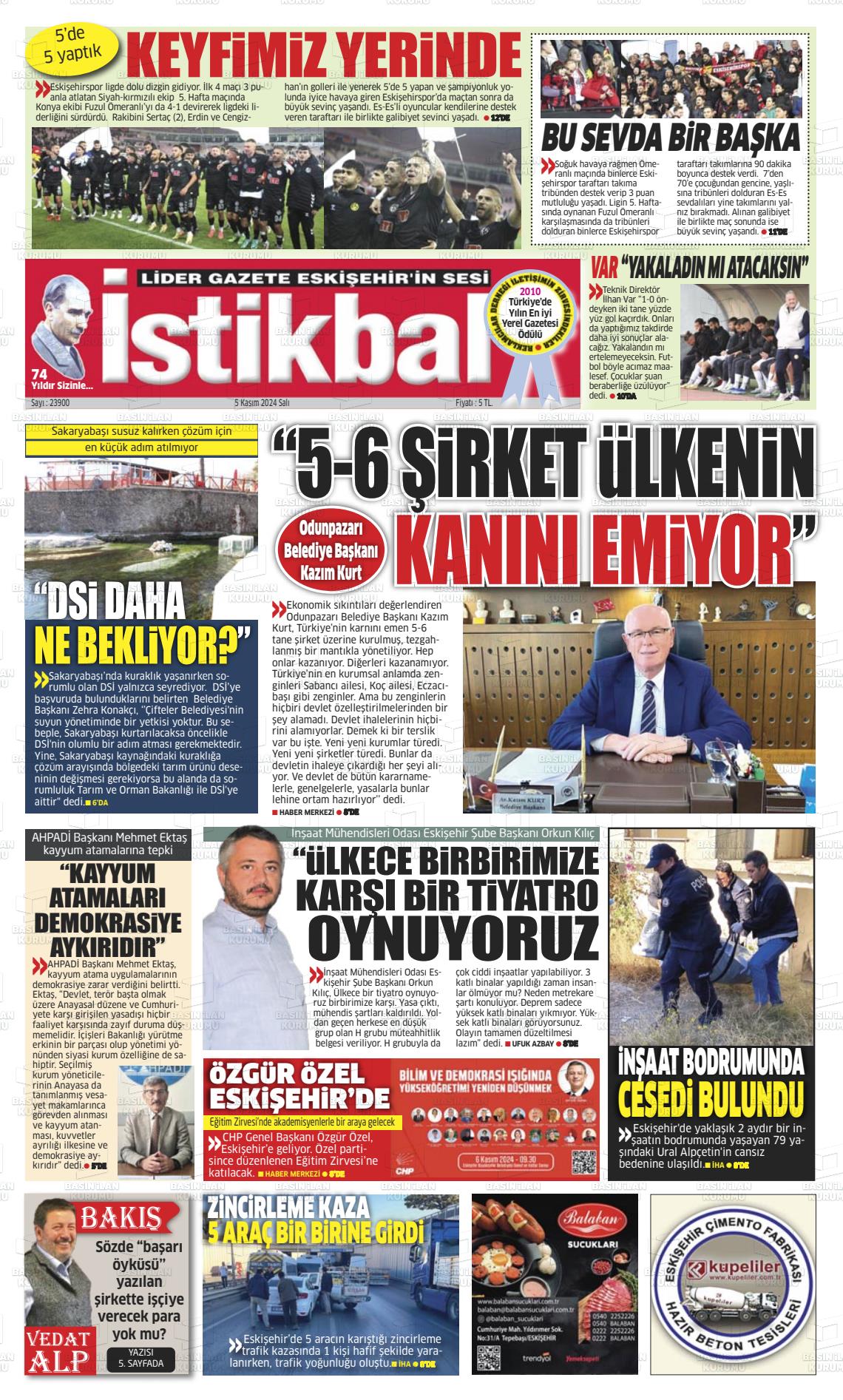 05 Kasım 2024 İstikbal Gazete Manşeti