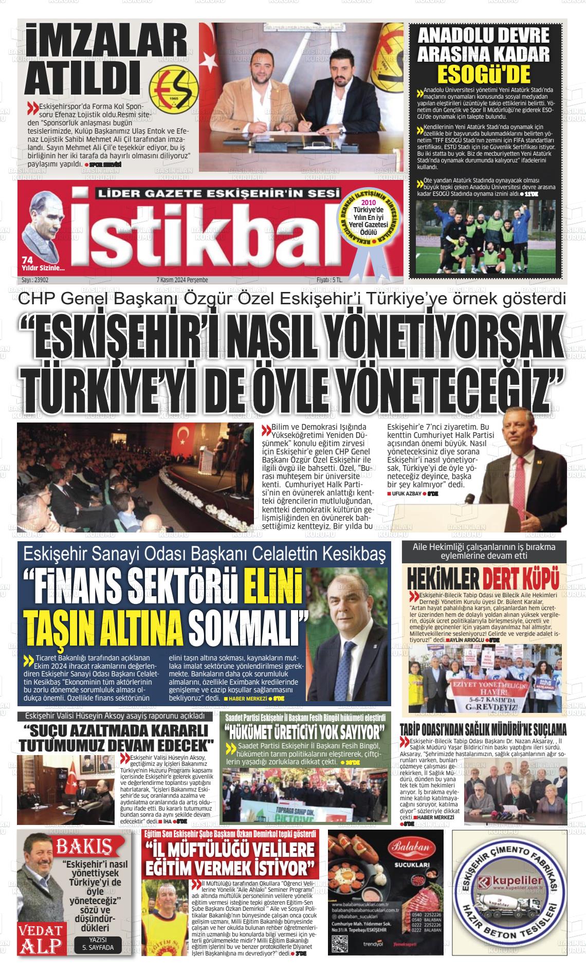 07 Kasım 2024 İstikbal Gazete Manşeti