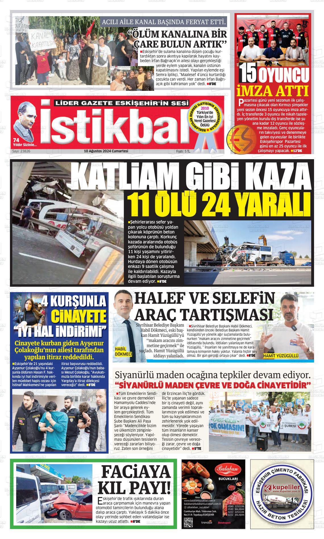 10 Ağustos 2024 İstikbal Gazete Manşeti