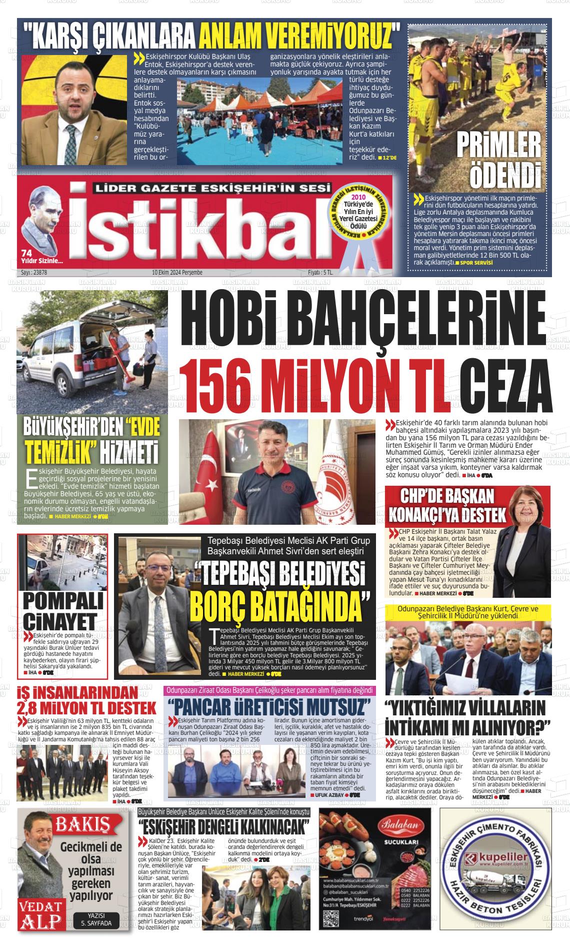 10 Ekim 2024 İstikbal Gazete Manşeti