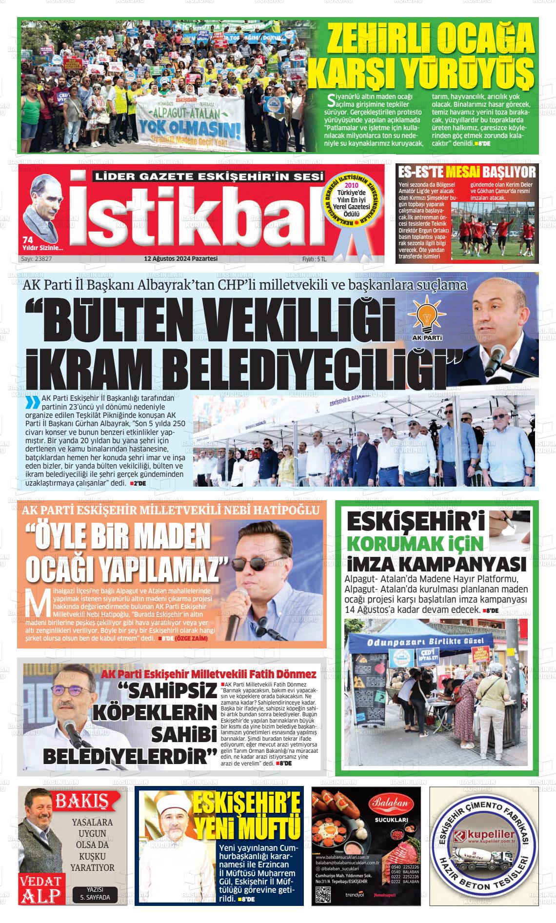 12 Ağustos 2024 İstikbal Gazete Manşeti