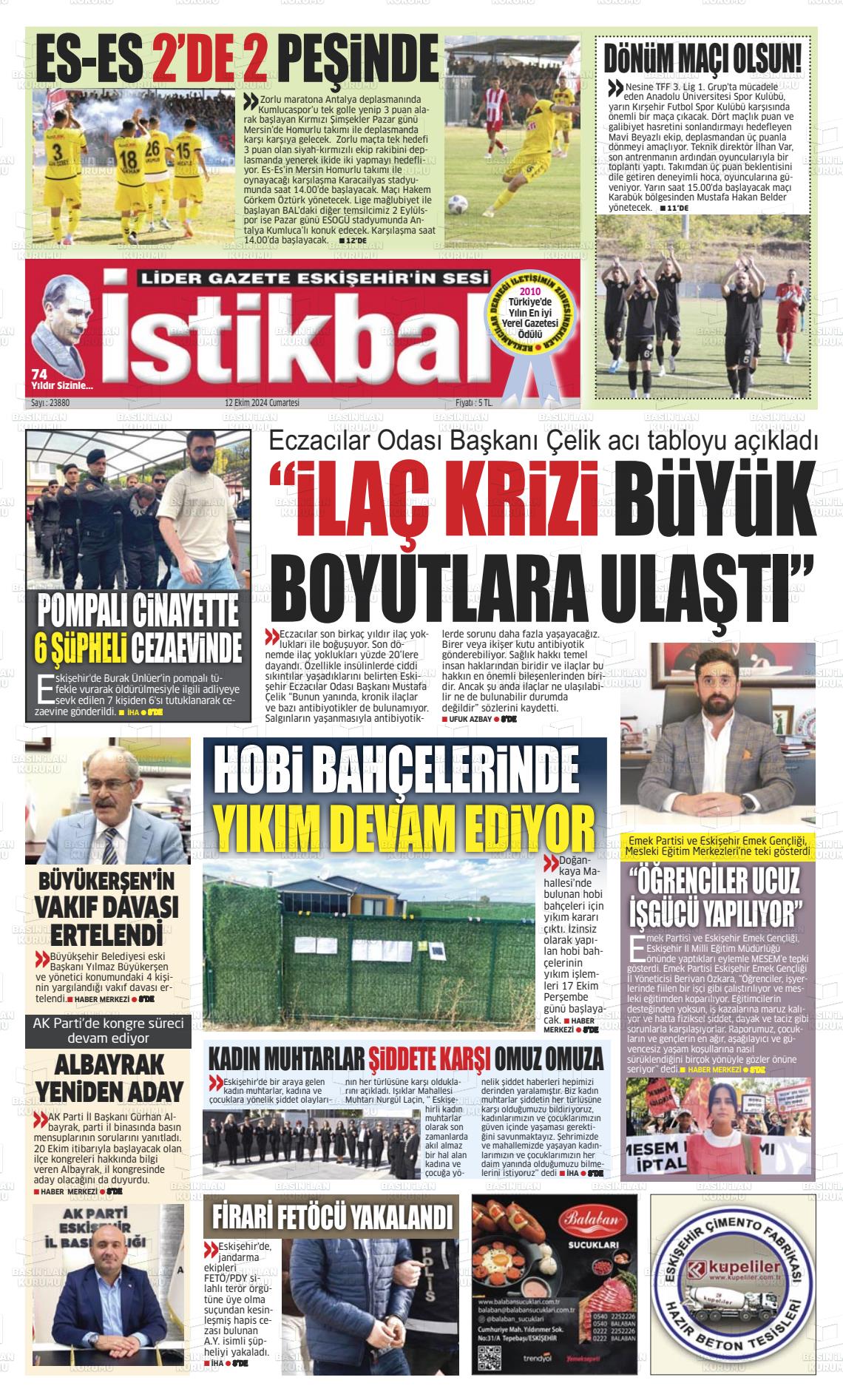 12 Ekim 2024 İstikbal Gazete Manşeti