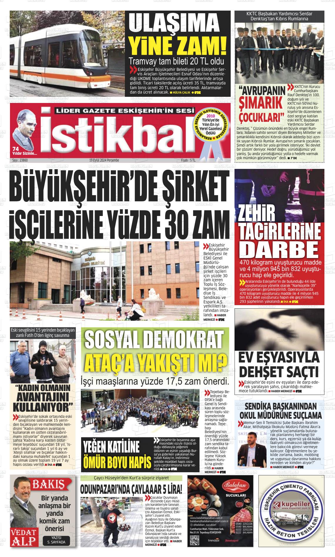 19 Eylül 2024 İstikbal Gazete Manşeti