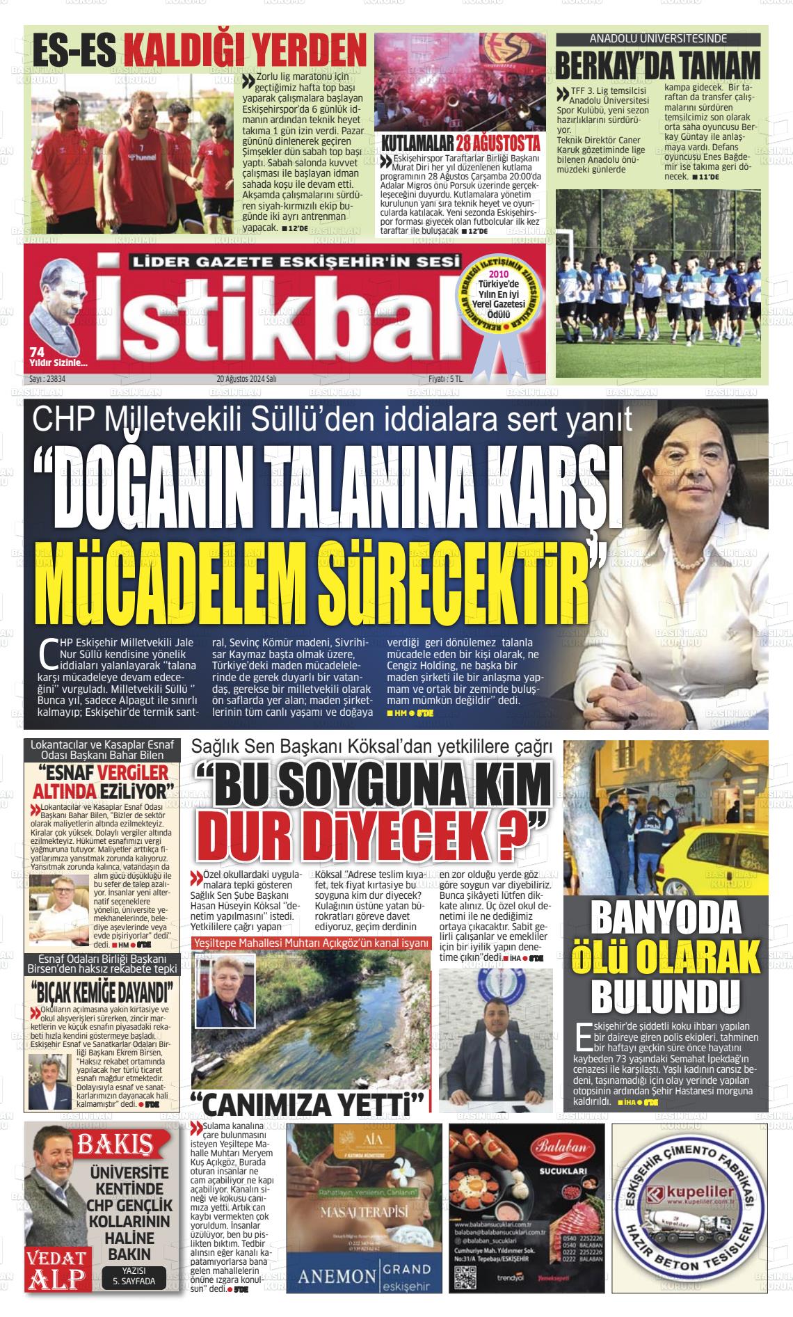 20 Ağustos 2024 İstikbal Gazete Manşeti