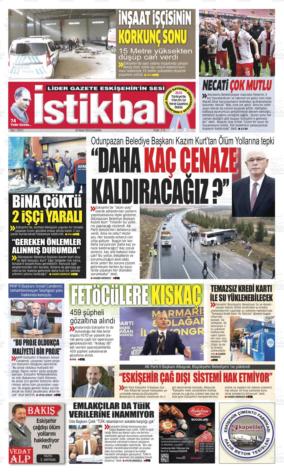 20 Kasım 2024 İstikbal Gazete Manşeti